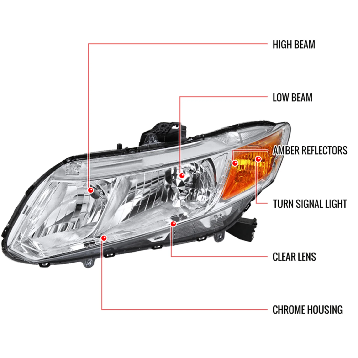 2012-2013 Honda Civic Coupe/ 2012-2015 Civic Sedan Crystal Headlights Chrome - Image 8