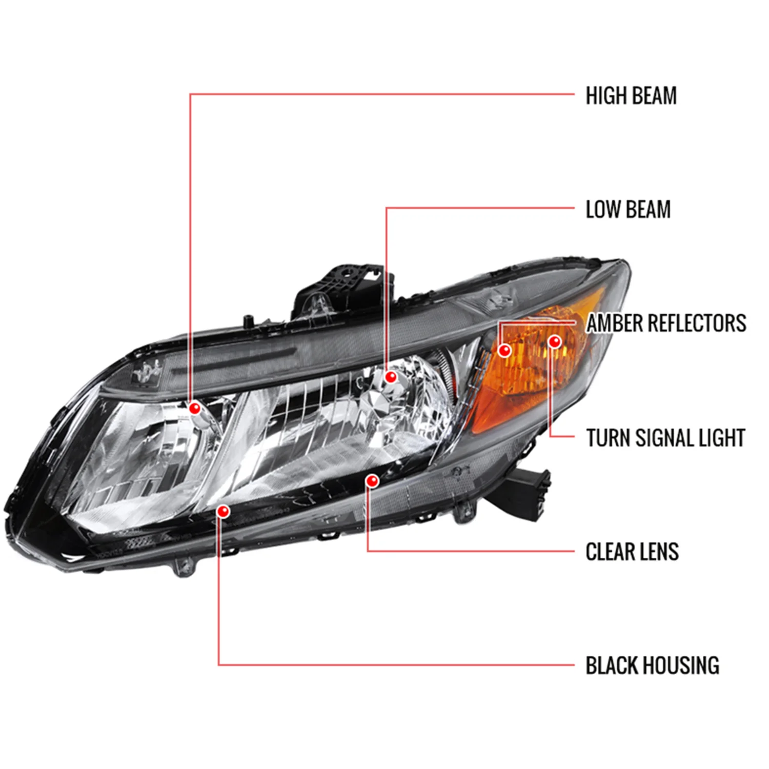 2012-2013 Honda Civic Coupe Sedan Clear Crystal OE Style Headlight Driver Side - Image 8