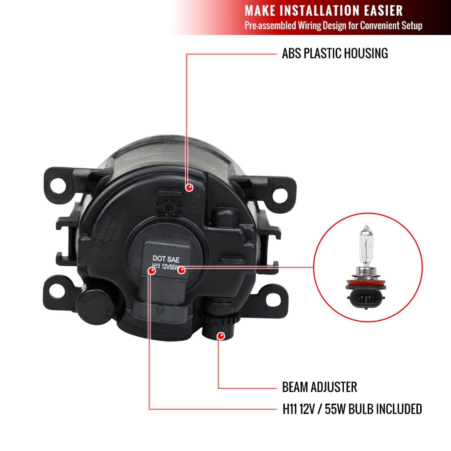 2012-2015 Honda Pilot H11 Fog Lights Kit Chrome Housing/Clear Lens - Image 8