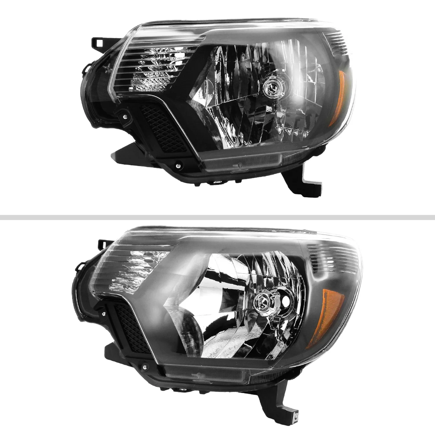 2012-2015 Toyota Tacoma Factory Headlights w/Amber Reflectors Matt Black/Clear - Image 2