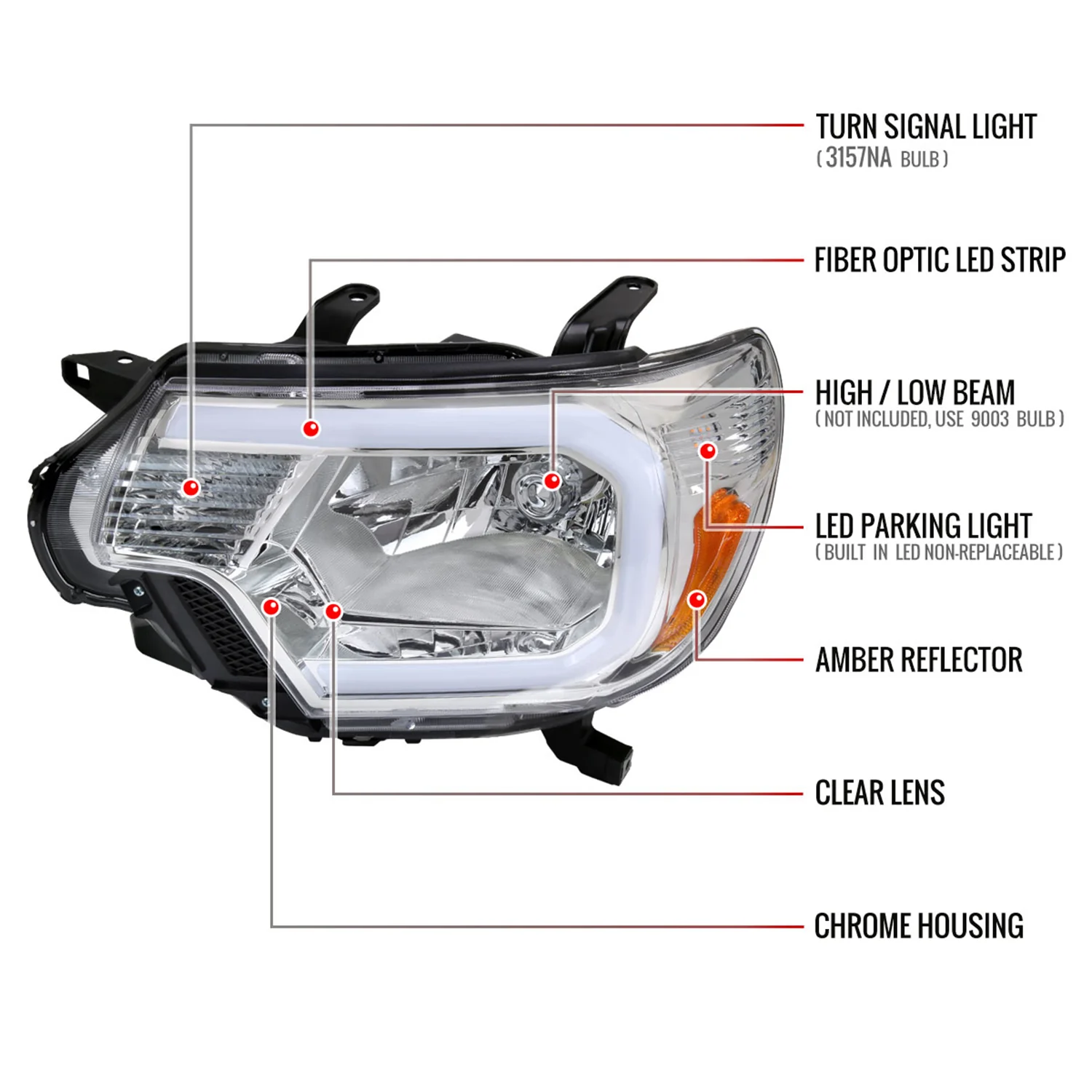 2012-2015 Toyota Tacoma LED Bar Factory Headlights Amber Reflector Chrome - Image 8
