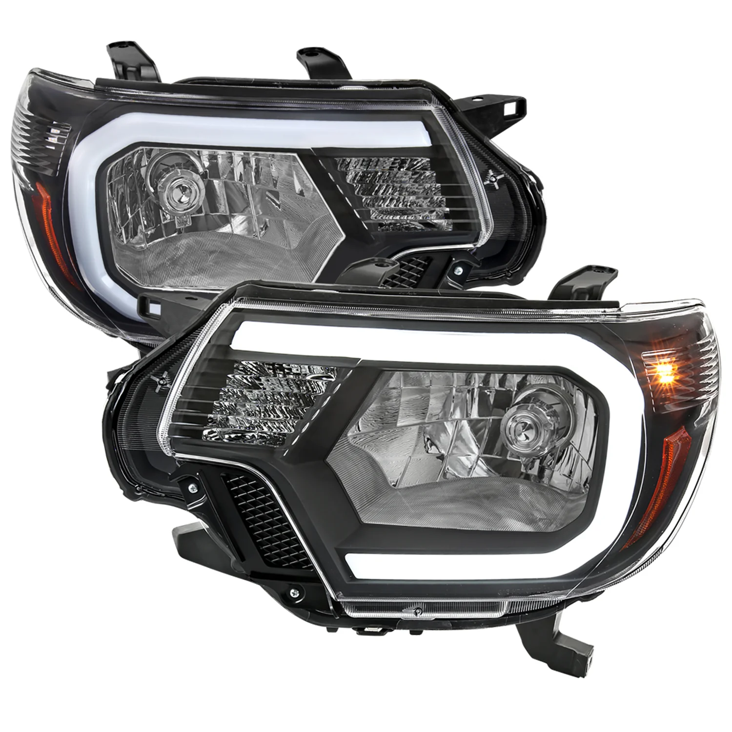 2012-2015 Toyota Tacoma LED Bar Factory Headlights Amber Reflector Matt Black