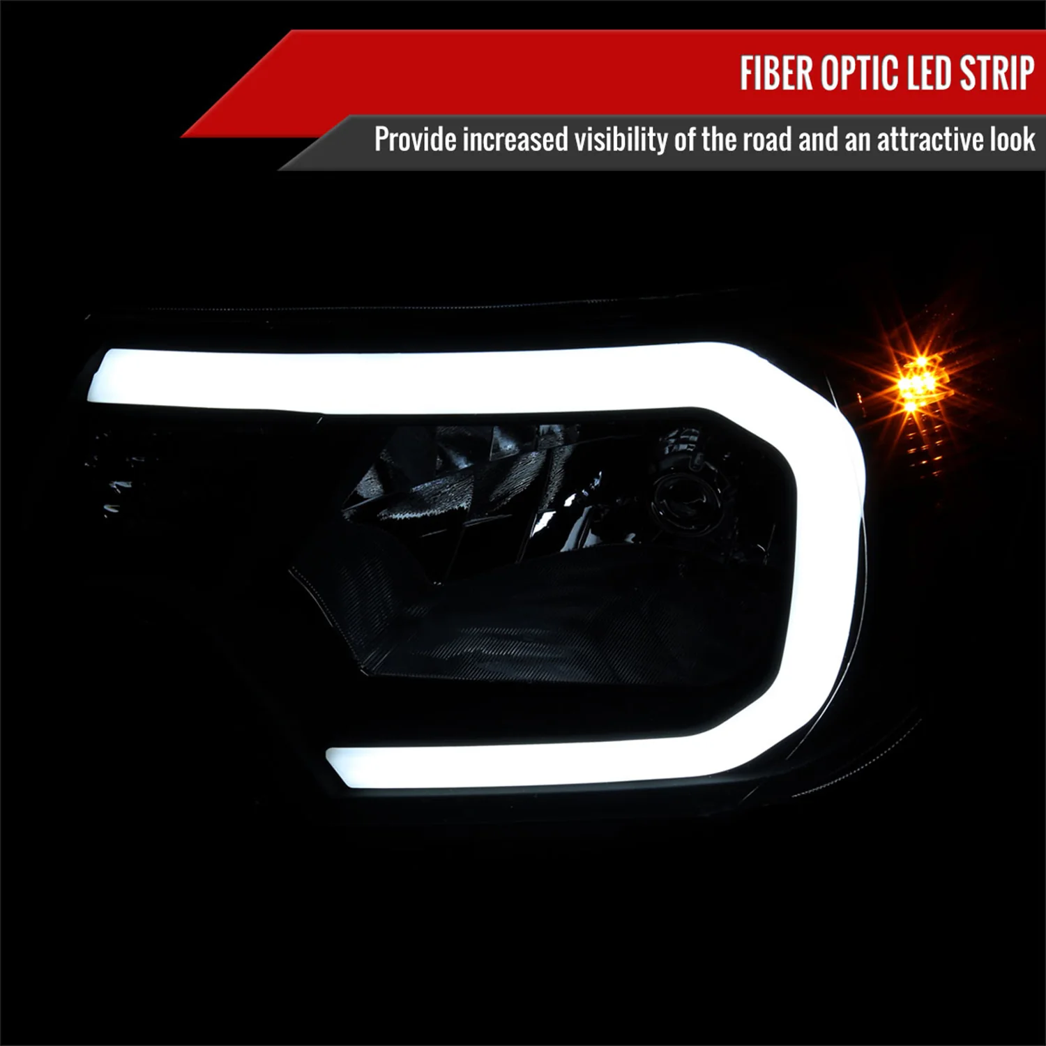 2012-2015 Toyota Tacoma LED Bar Factory Headlights Amber Reflector Matt Black - Image 2