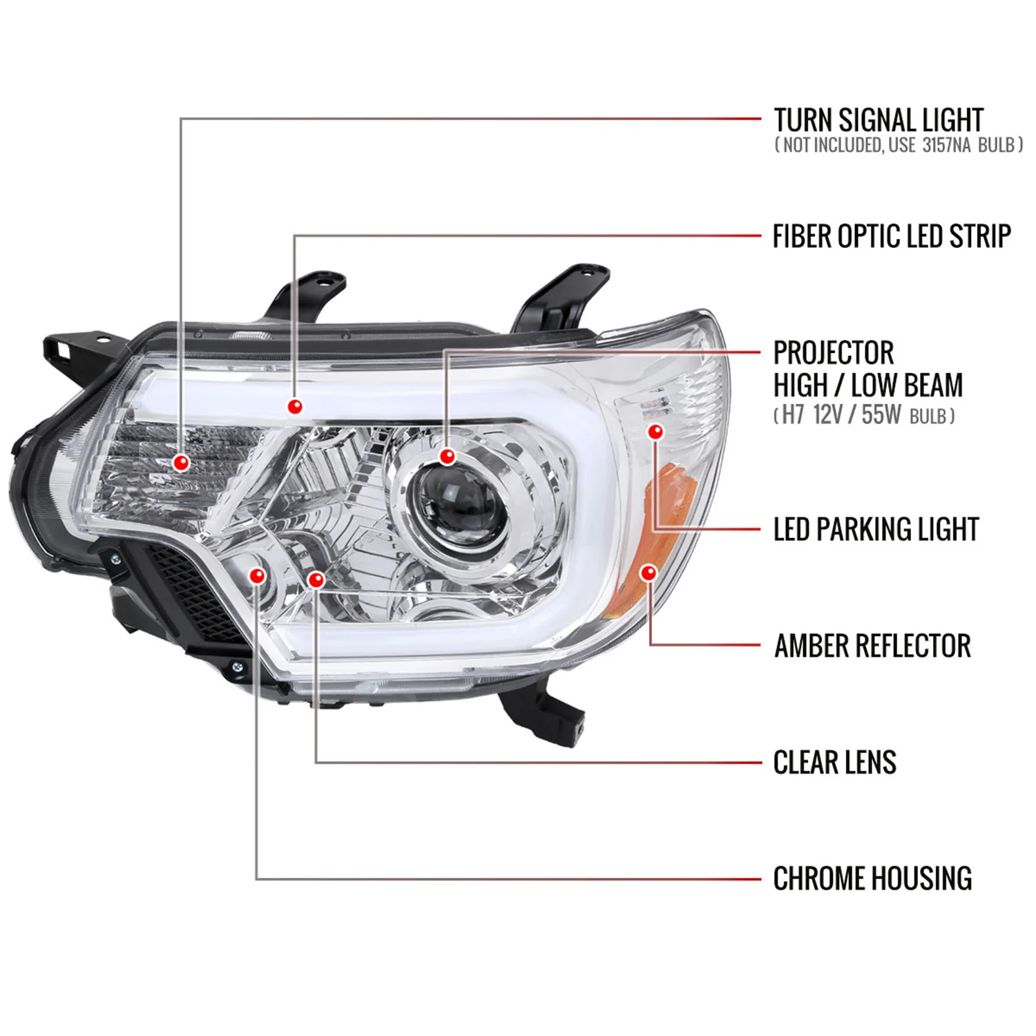 2012-2015 Toyota Tacoma LED CBar Projector Headlights LED Parking Light Chrome - Image 8
