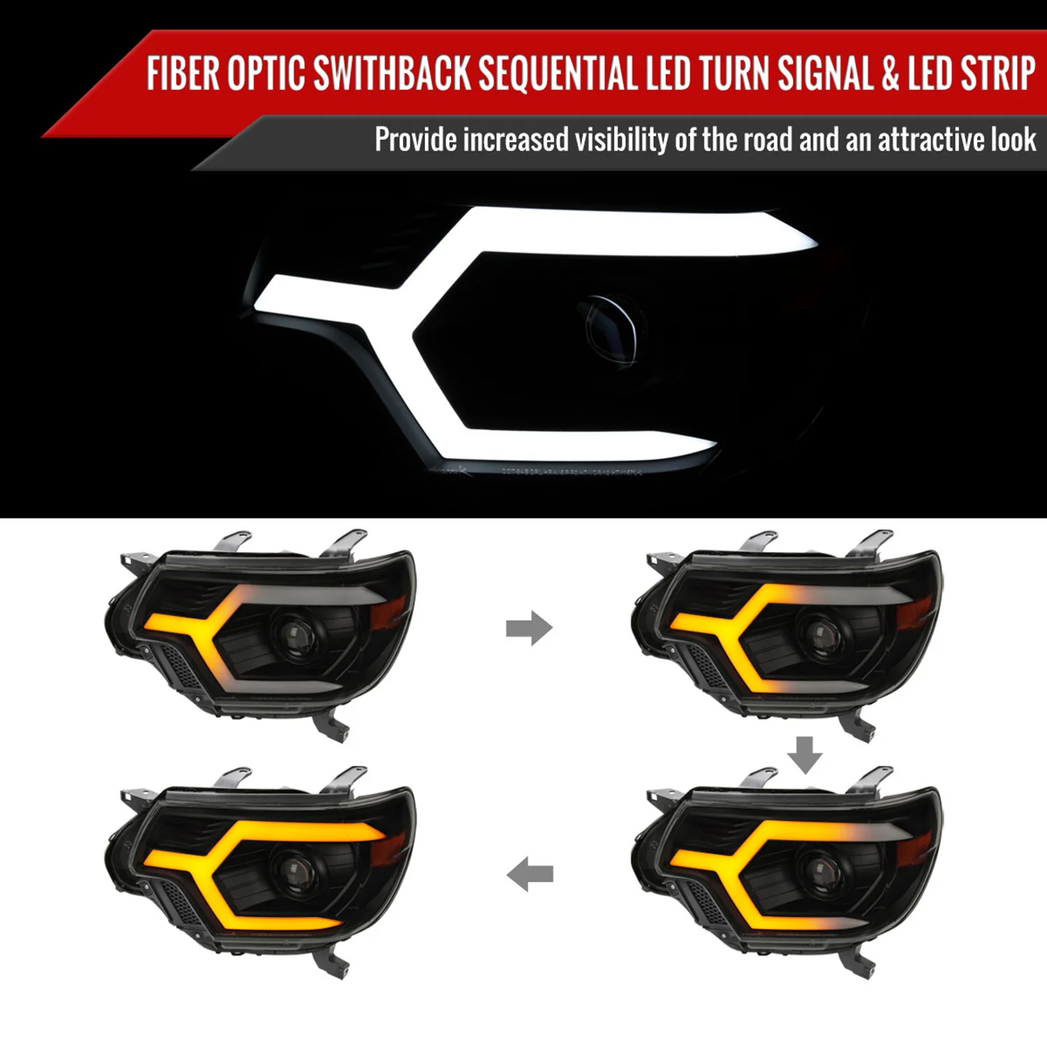 2012-2015 Toyota Tacoma Sequential LED Bar Projector Headlights Matt Smoke - Image 2