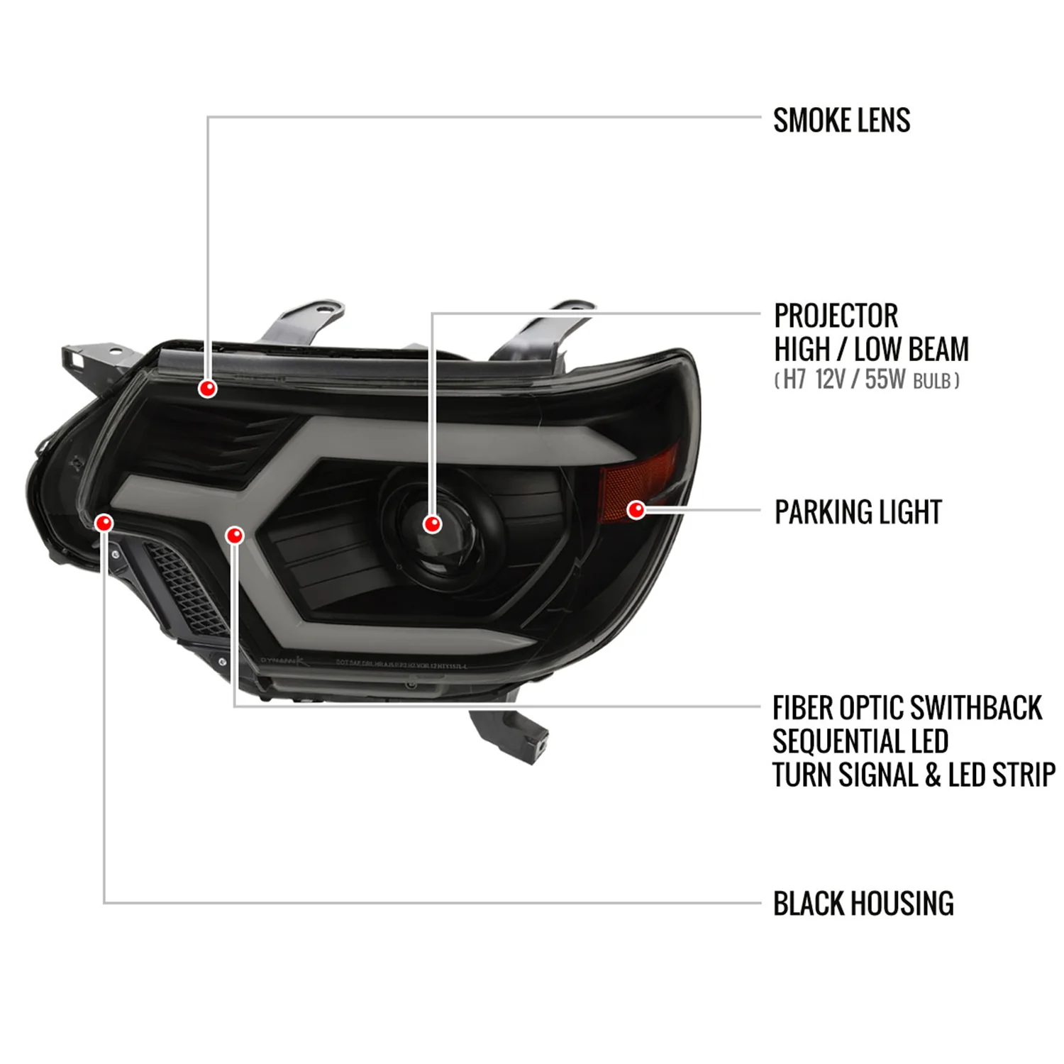 2012-2015 Toyota Tacoma Sequential LED Bar Projector Headlights Matt Smoke - Image 8