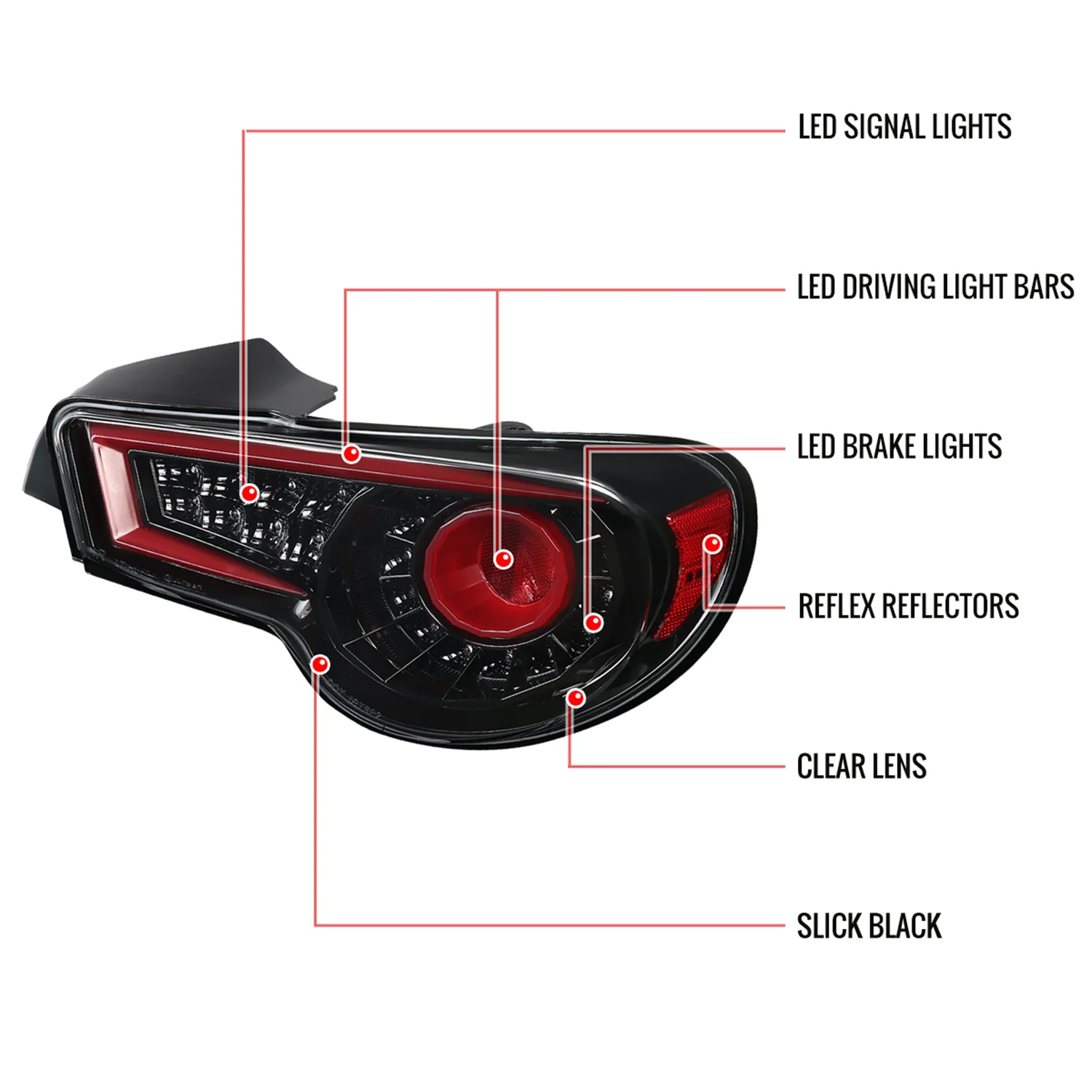 2012-2016 Scion FRS/ Subaru BRZ/ Toyota 86 LED Tail Lights Jet Black/Clear - Image 8