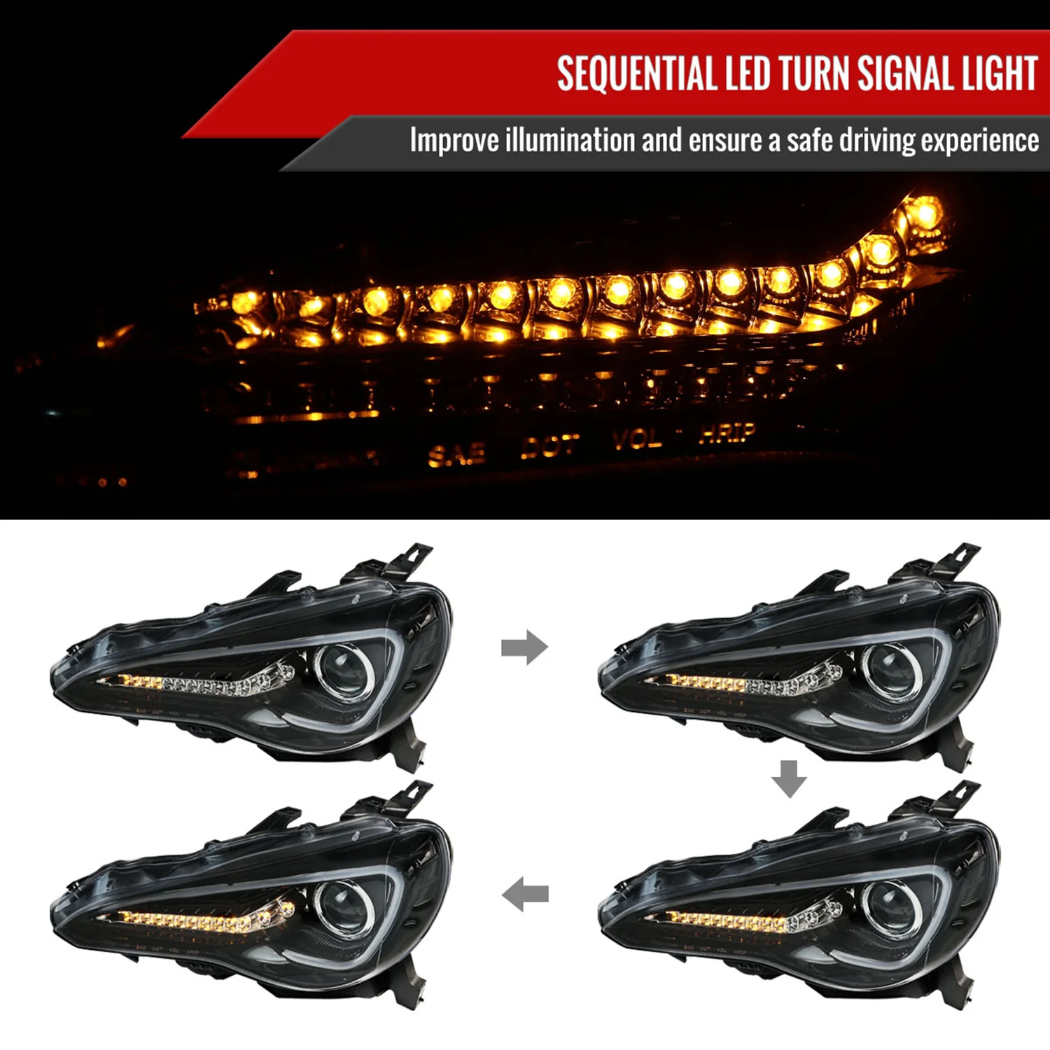 2012-2017 Scion FRS/ Toyota 86 LED Bar Headlights Signal Lights Black - Image 2