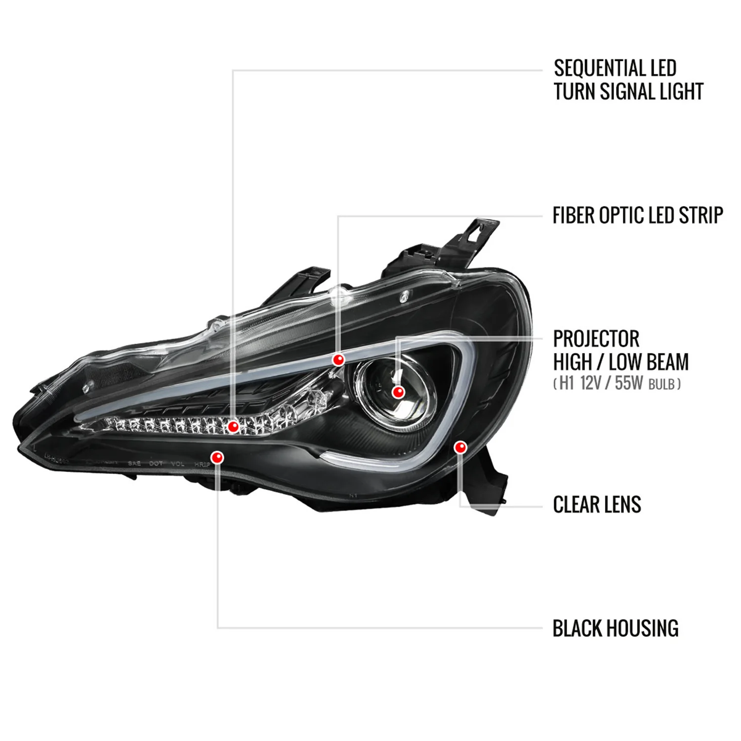 2012-2017 Toyota 86 Scion FR-S LED Bar Headlights Signal Lights Black - Image 8