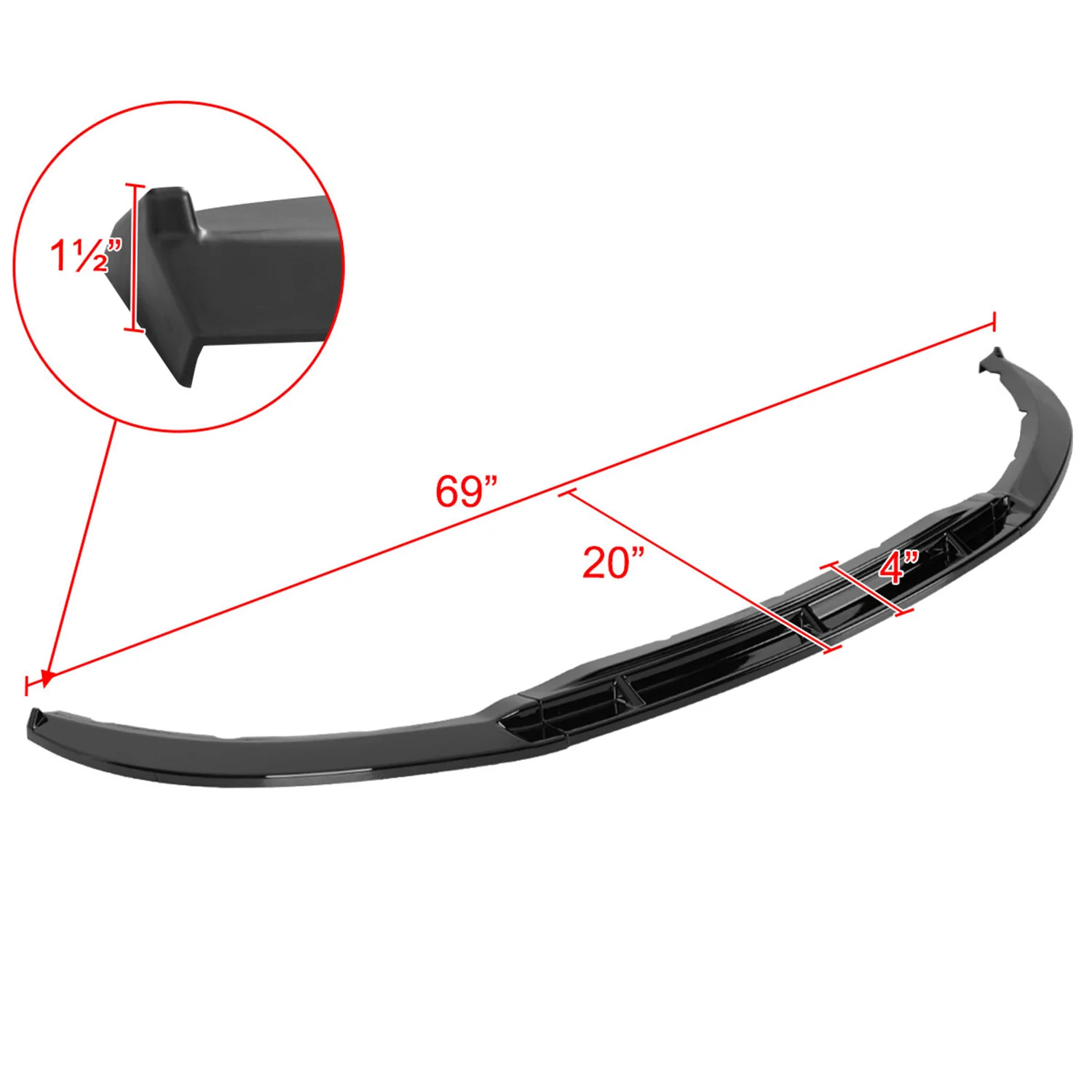 2013-2014 Ford Mustang Glossy Black 3Pcs Front Bumper Lip Splitter Kit - Image 2