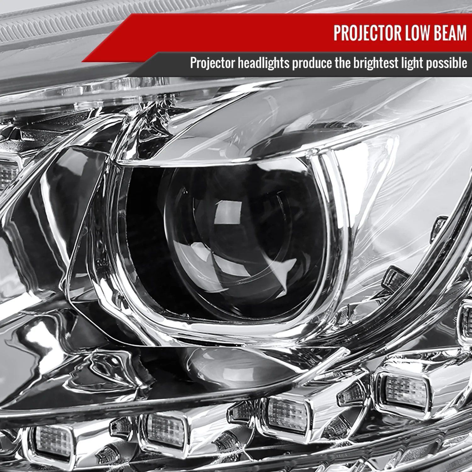 2013-2015 Chevy Malibu Projector Headlights w/ LED Light Strip Chrome/Clear - Image 3