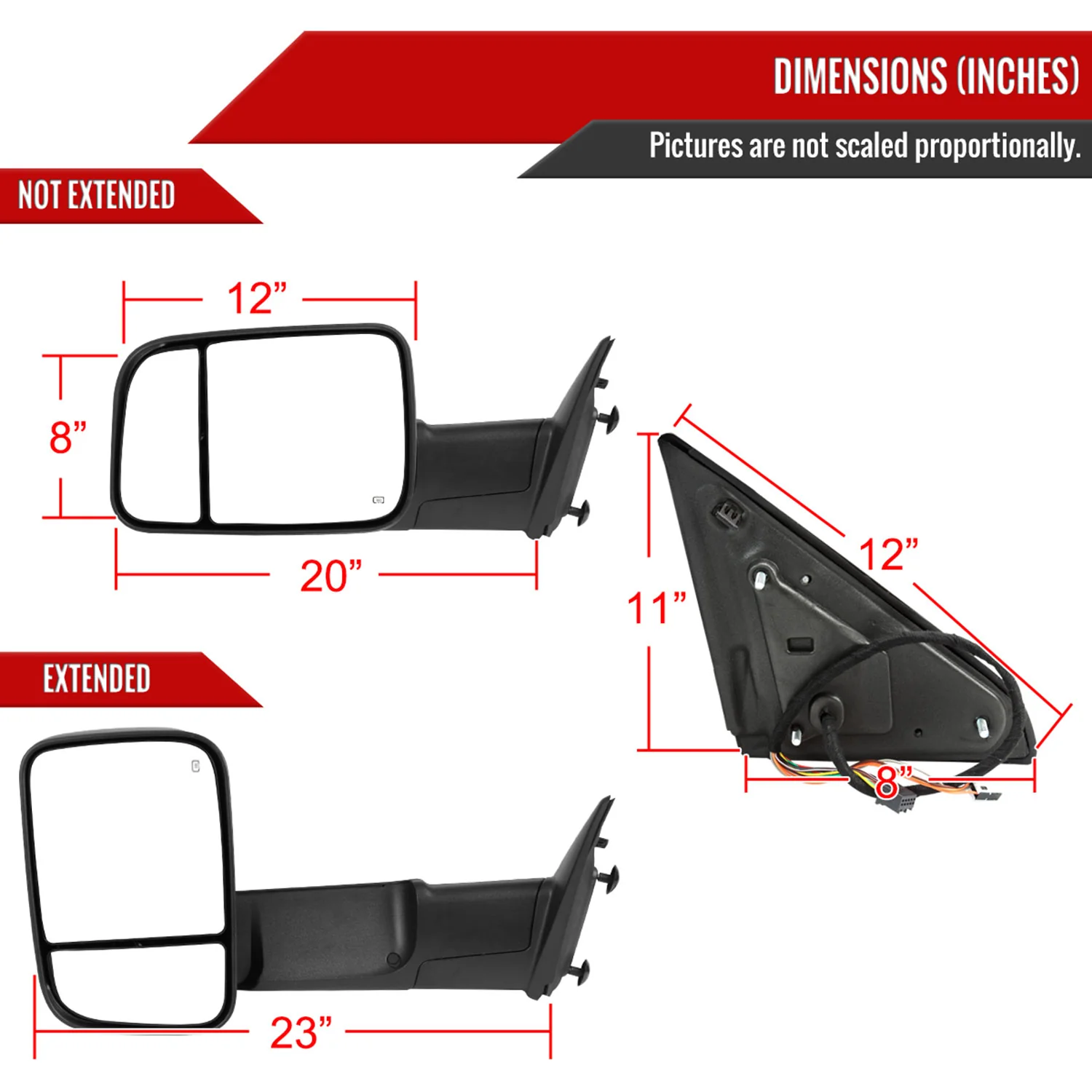 2013-2015 Dodge RAM Heated Towing Mirrors Clear Lens Turn & Puddle Lights - Image 8