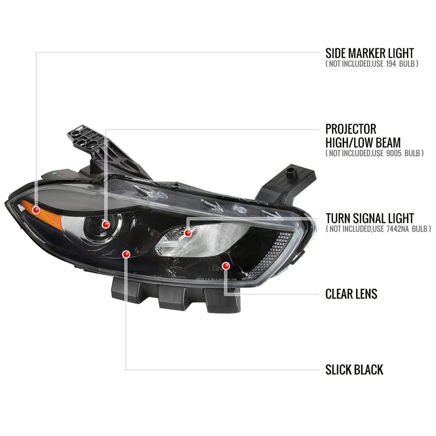 2013-2016 Dodge Dart Factory Headlights High/Low Beam - Passenger Side Black - Image 8
