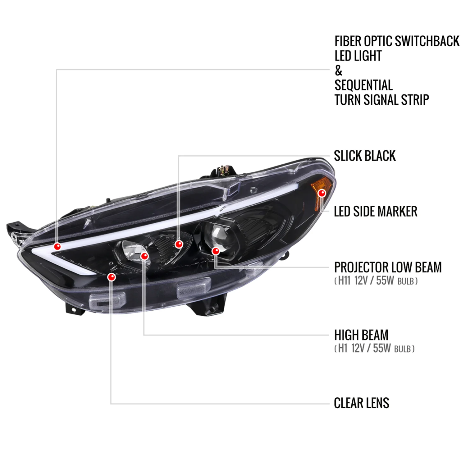 2013-2016 Ford Fusion Sequential Turn Signal Projector Headlights Black - Image 8
