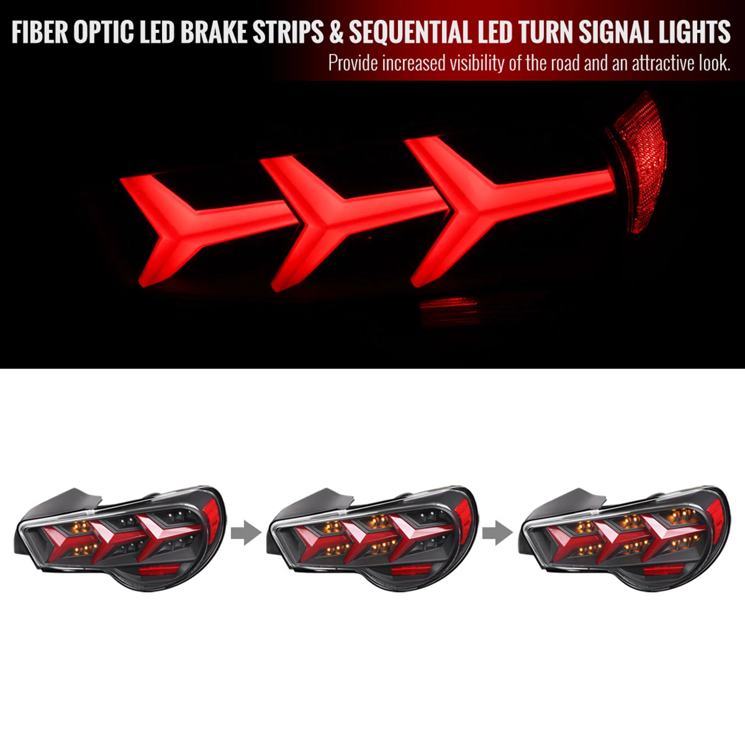 2013-2016 Scion FRS/ Subaru BRZ Lambo Sequential LED Tail Lights Black/Clear - Image 2