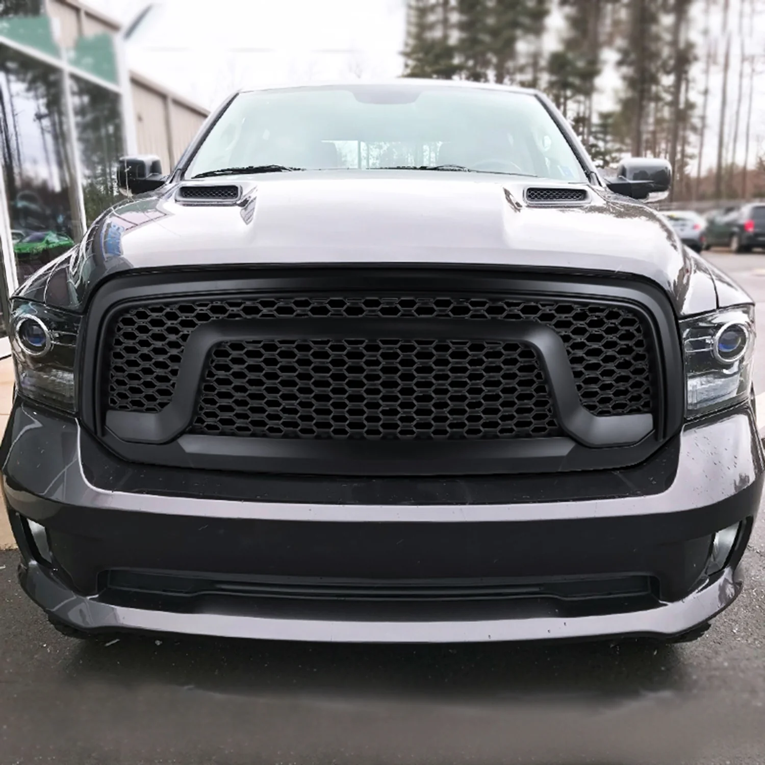 2013-2018 Dodge RAM 1500 Matte Black ABS Rebel Style Honeycomb Mesh Grille - Image 10