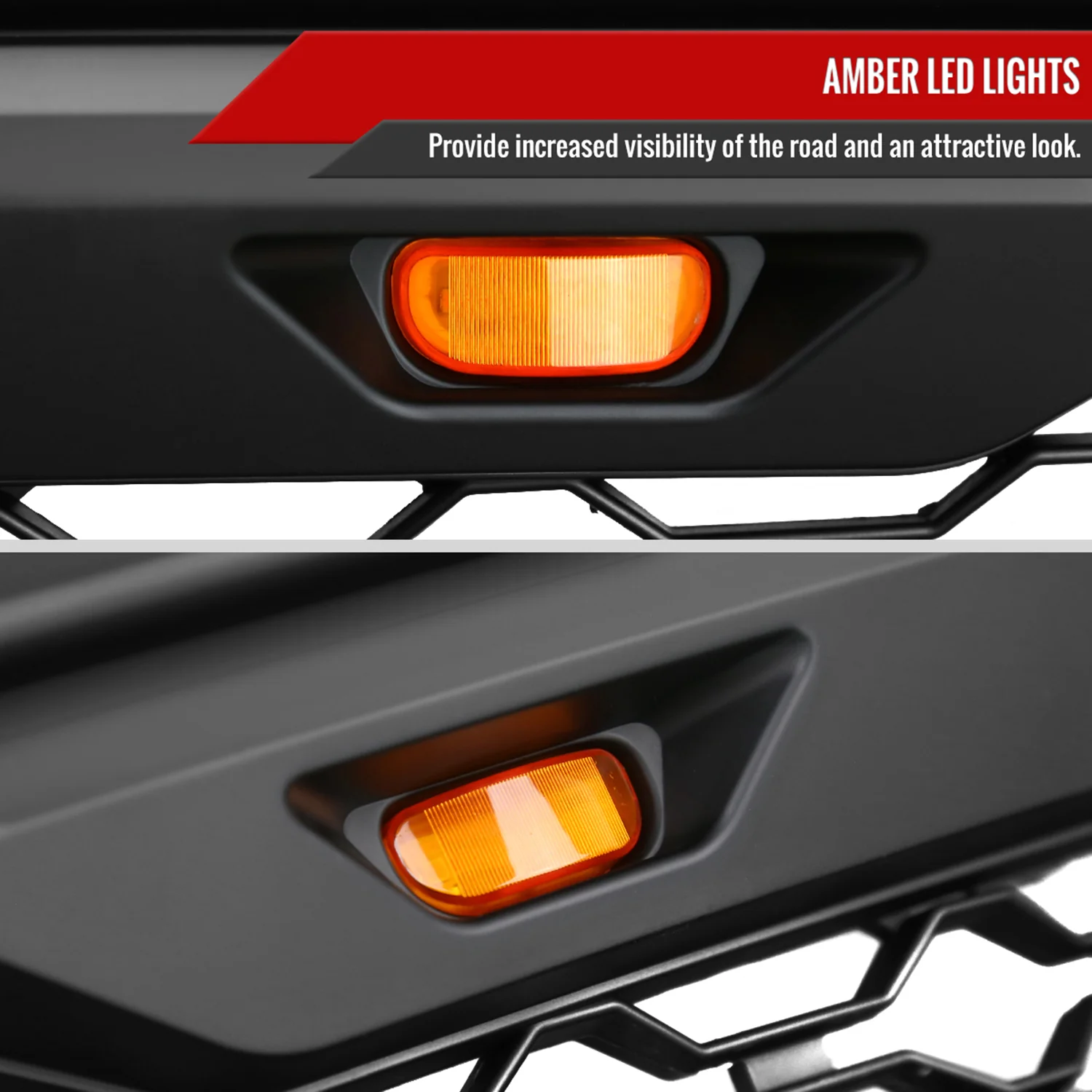 2013-2018 Dodge RAM 1500 Rebel Style Front Hood Grille w/ Amber LED Lights - Image 3