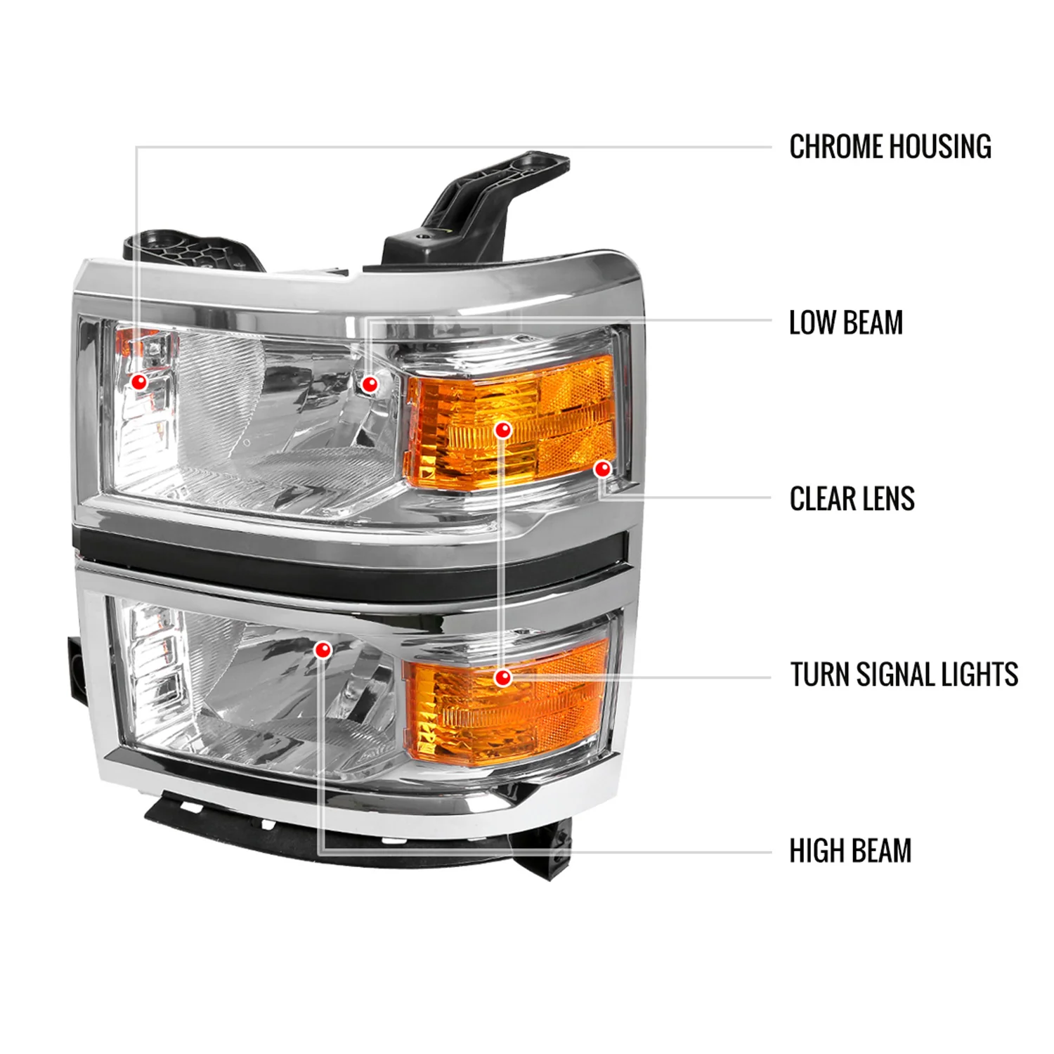 2014-2015 Chevy Silverado 1500 Factory Headlights Amber Reflectors Chrome - Image 2