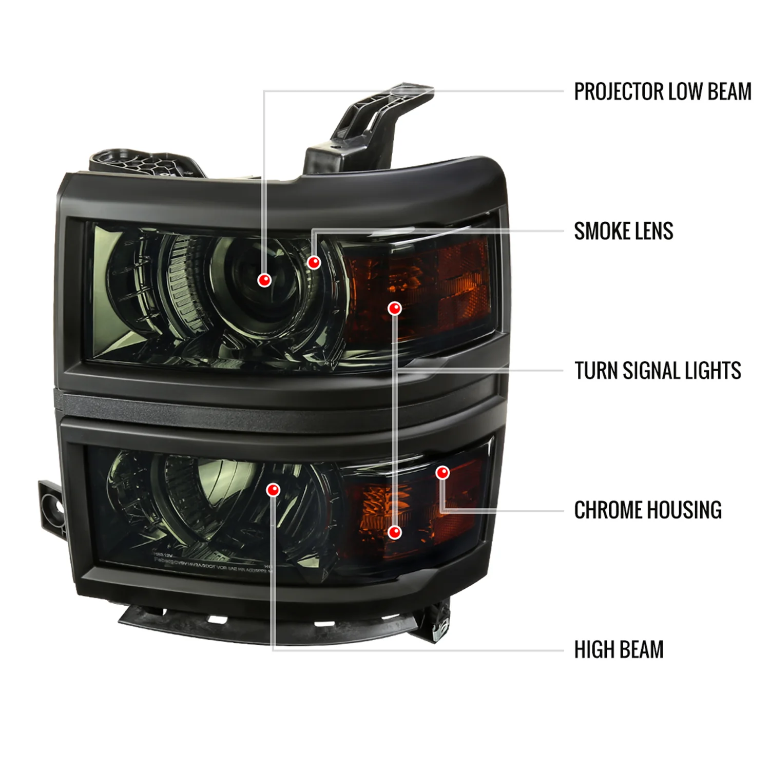 2014-2015 Chevy Silverado 1500 Projector Headlights Chrome/Smoke/Black Trim - Image 8