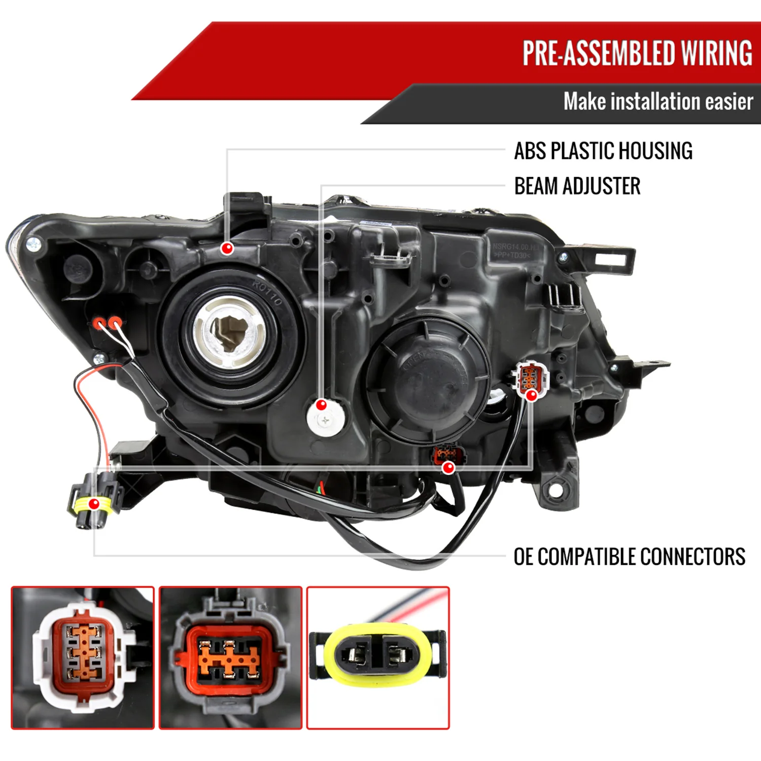 2014-2016 Nissan Rogue LED Strip Factory Driver/Left Side Headlight Matt Black - Image 7