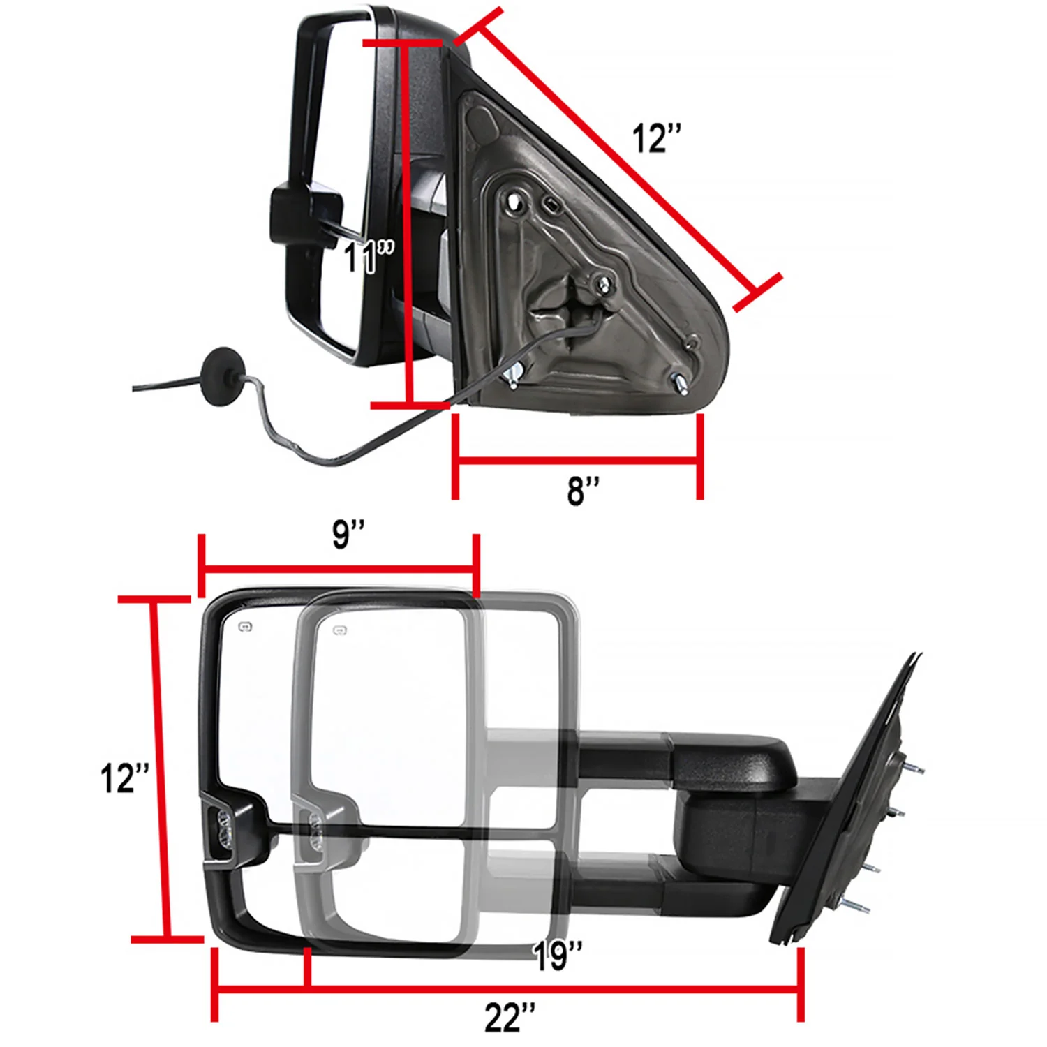 2014-2018 Chevy Silverado/GMC Sierra Heated Manual Extendable Towing Mirrors - Image 7