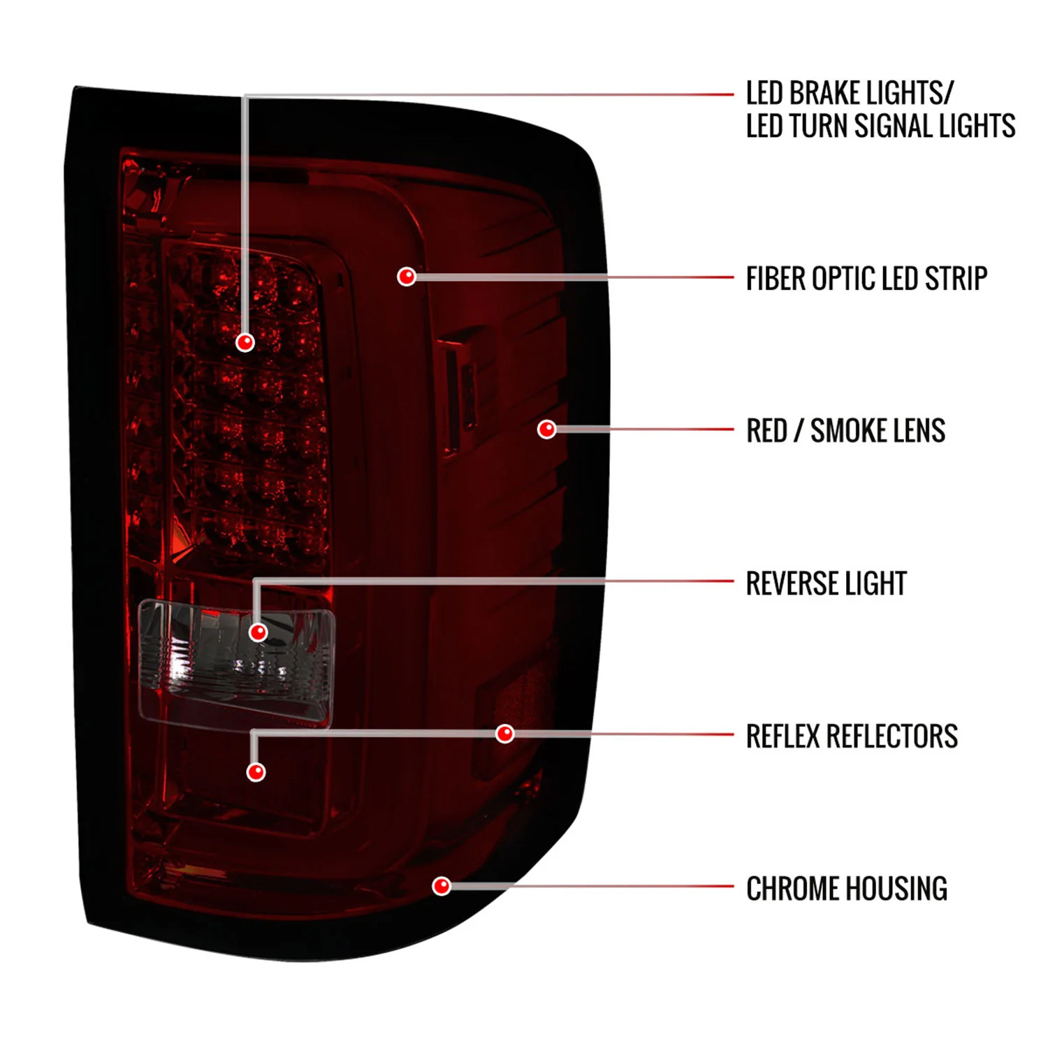 2014-2018 GMC Sierra 1500/2500HD/3500HD LED Tail Lights Chrome/Red Smoke Lens - Image 8