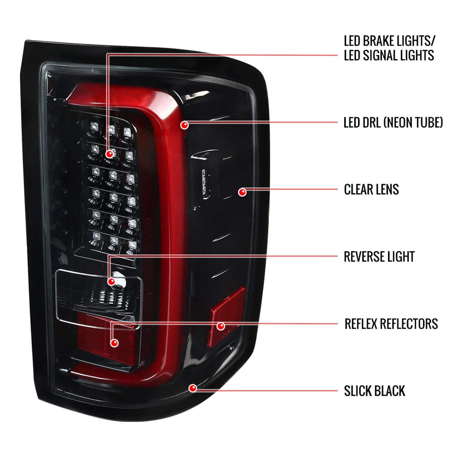 2014-2018 GMC Sierra 1500/2500HD/3500HD LED Tail Lights Jet Black/Clear Lens - Image 9