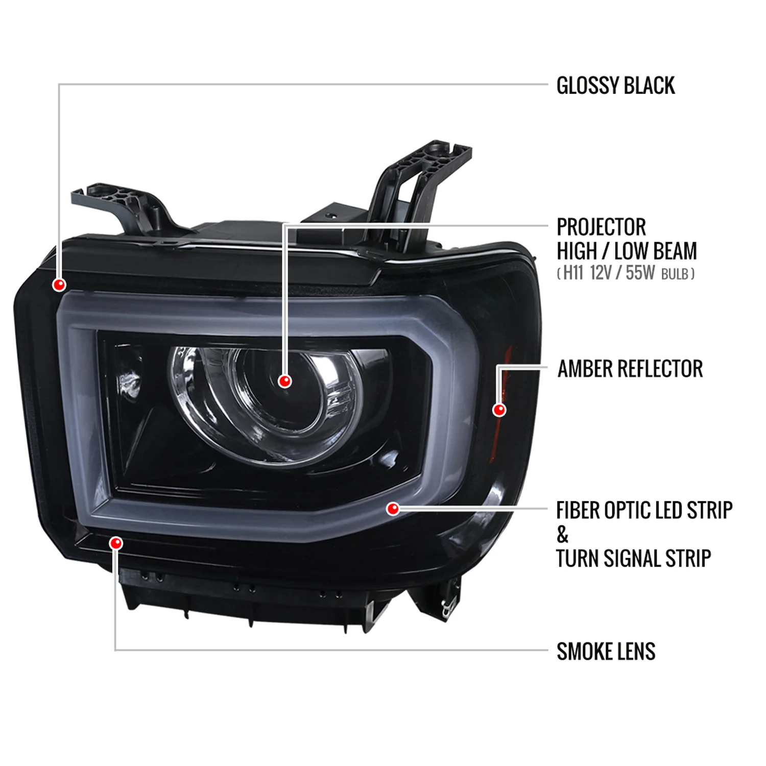 2014-2019 GMC Sierra 1500/2500/3500 LED Bar Headlights LED Signal Lights Black - Image 8