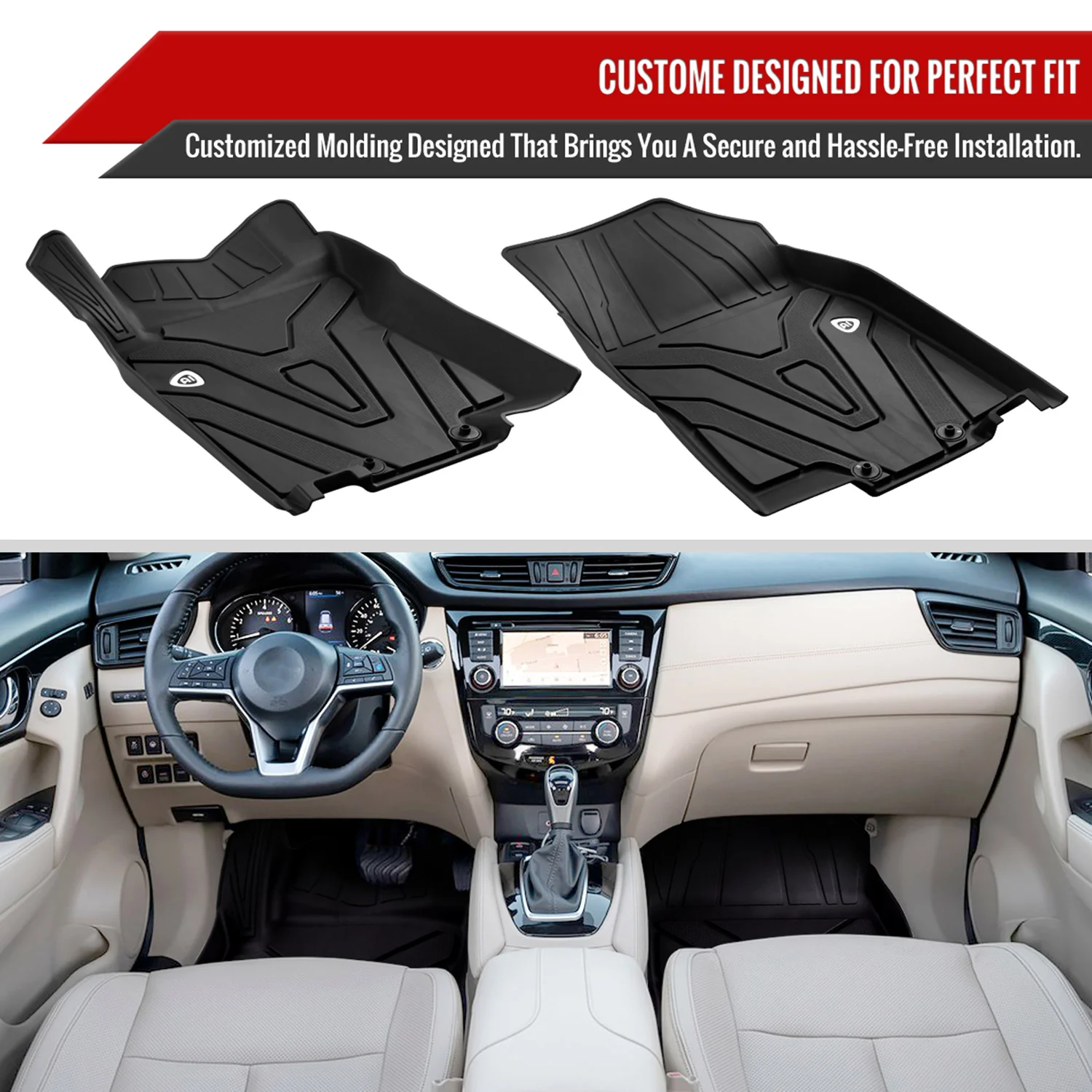 2014-2020 Nissan Rogue All Weather Floor Mats Liner TPE 3Pcs Black - Image 3