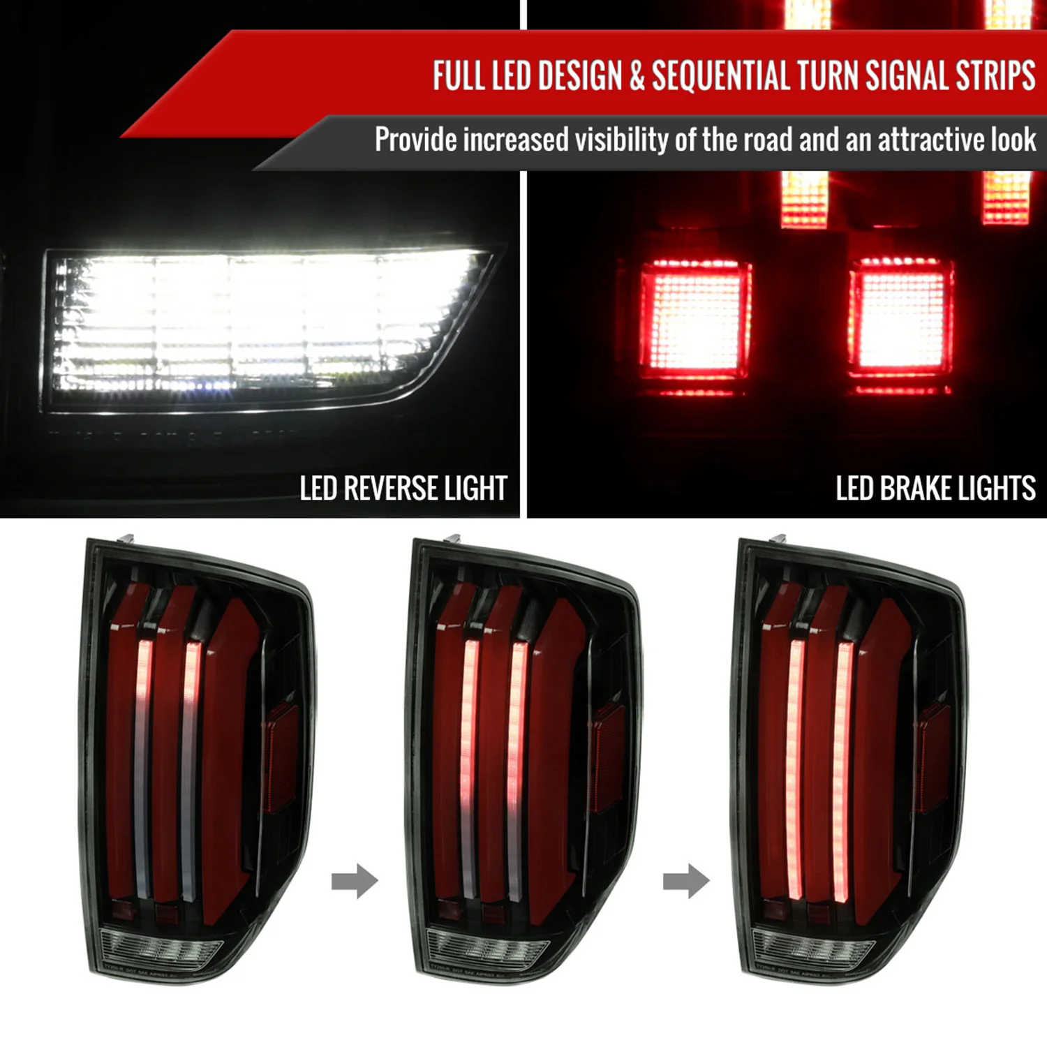 2014-2021 Toyota Tundra Facelift Full LED Tail Lights Signal Jet Black/Smoke - Image 2