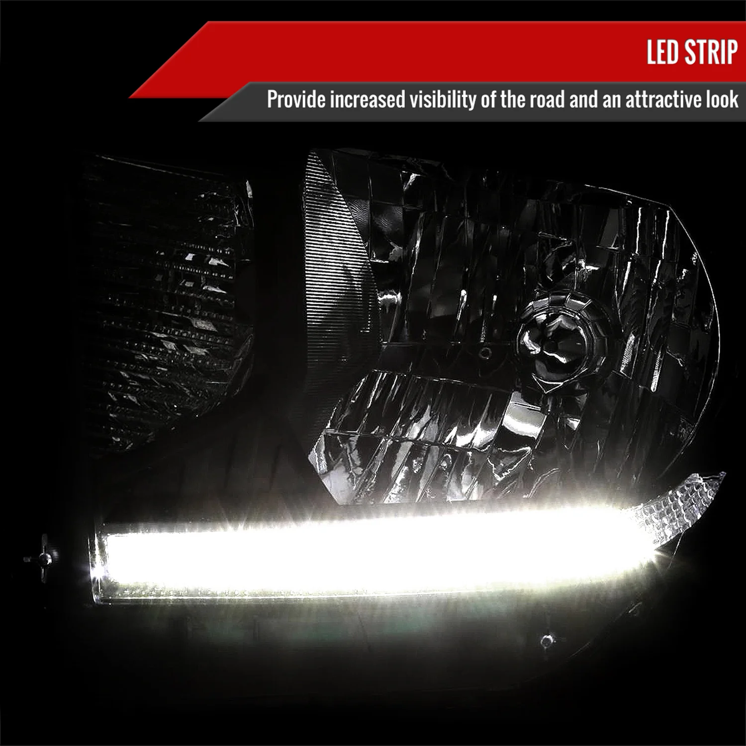 2014-2021 Toyota Tundra Factory Headlights w/LED Light Strip Matt Black/Clear - Image 2