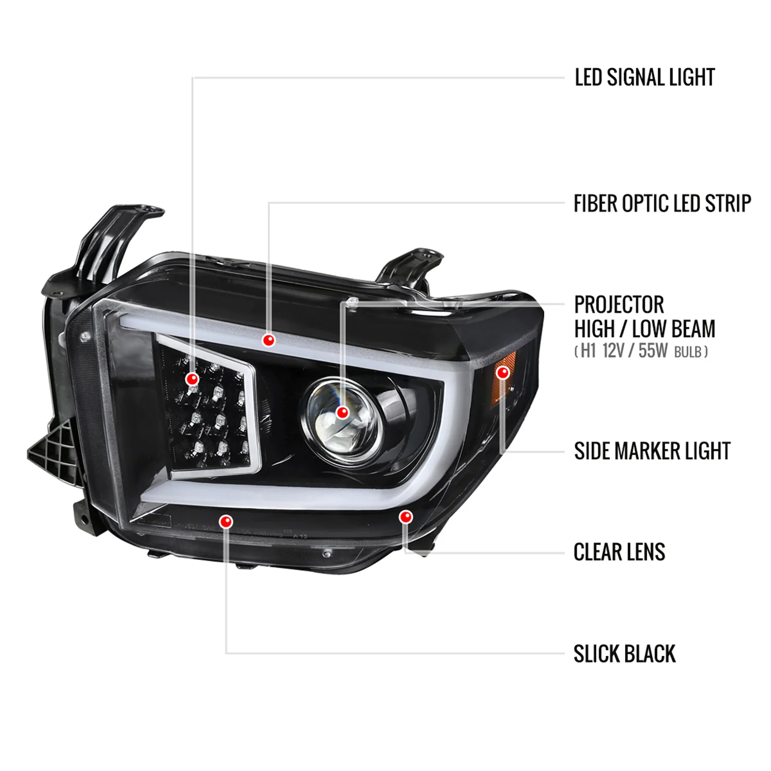 2014-2021 Toyota Tundra LED CBar Projector Headlights LED Signal Lights Black - Image 8