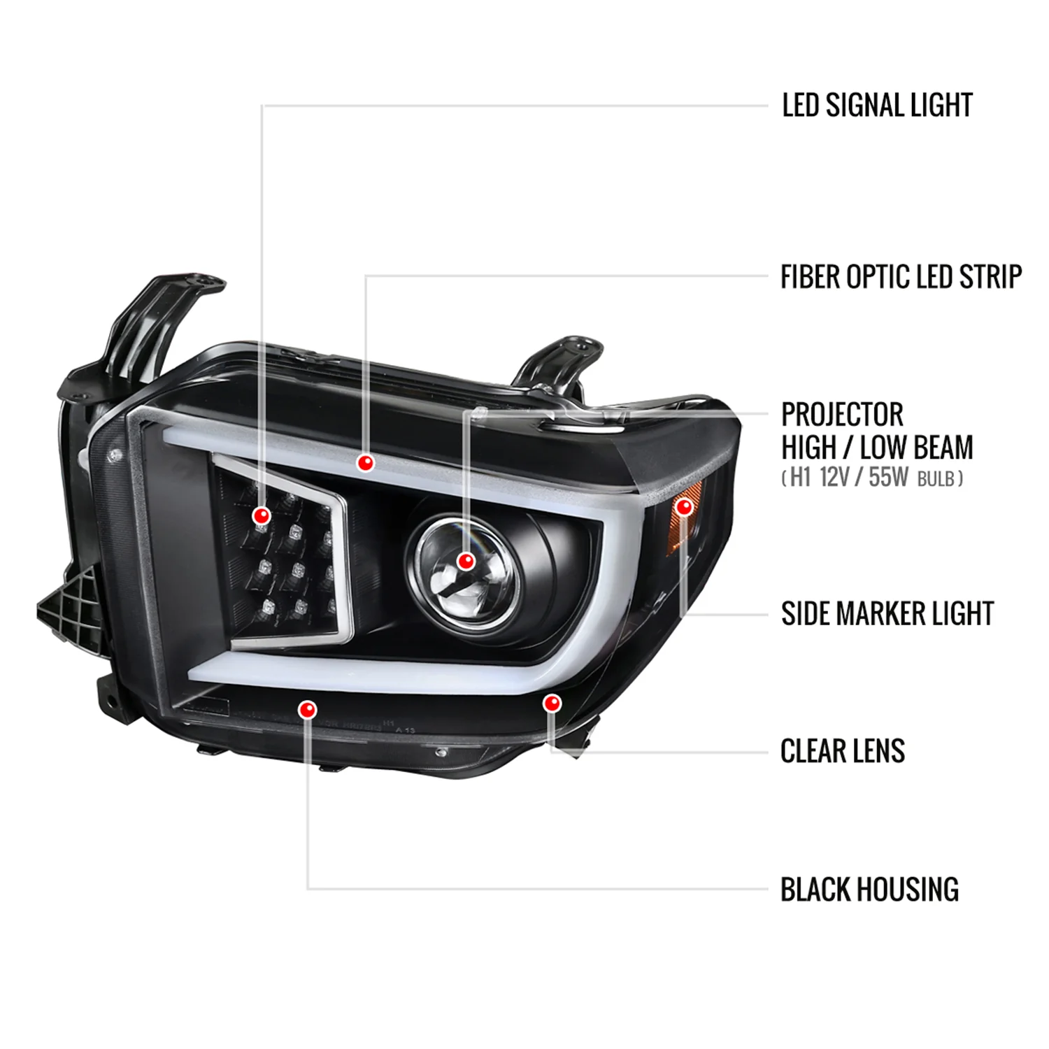 2014-2021 Toyota Tundra LED CBar Projector Headlights LED Signal Lights Black - Image 8