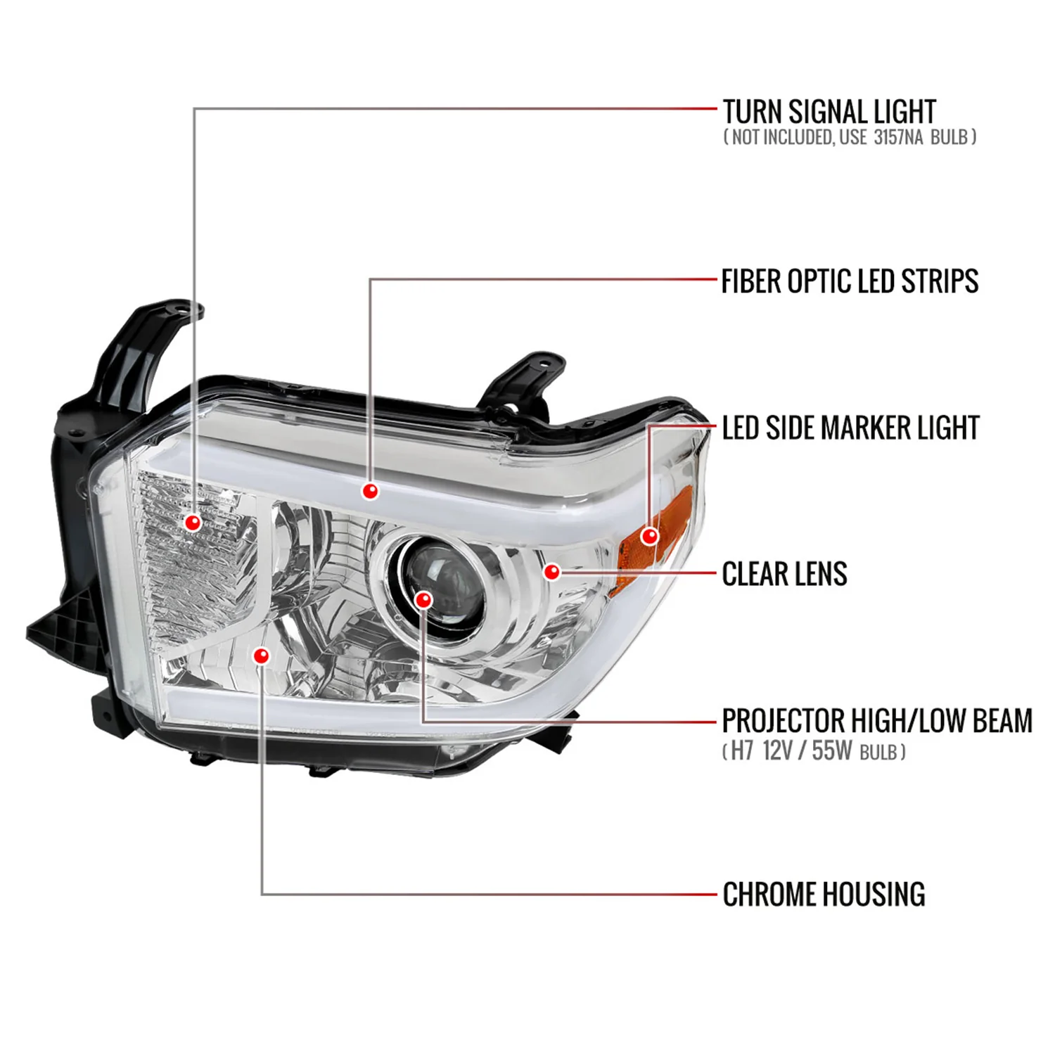 2014-2021 Toyota Tundra LED Projector Headlights Chrome Housing/Clear Lens - Image 8