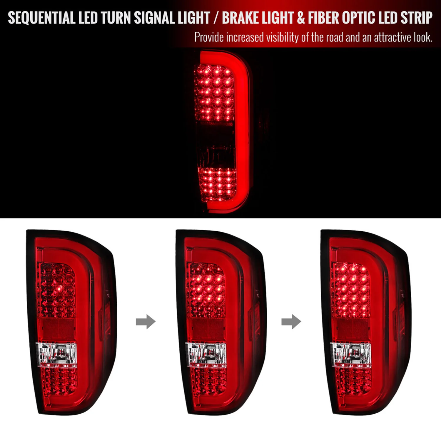 2014-2021 Toyota Tundra Sequential LED Tail Lights Chrome/Red Clear Lens - Image 2