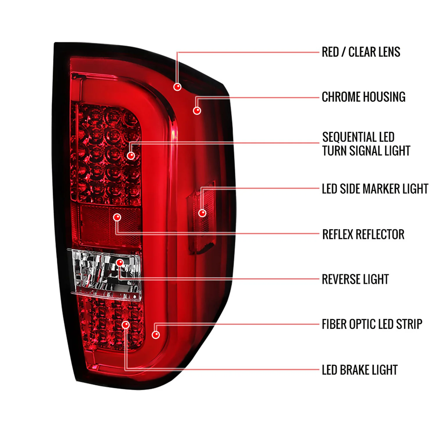 2014-2021 Toyota Tundra Sequential LED Tail Lights Chrome/Red Clear Lens - Image 8