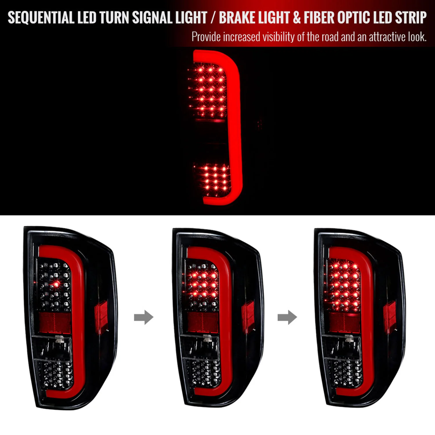 2014-2021 Toyota Tundra Sequential LED Tail Lights Jet Black/Clear Lens - Image 2