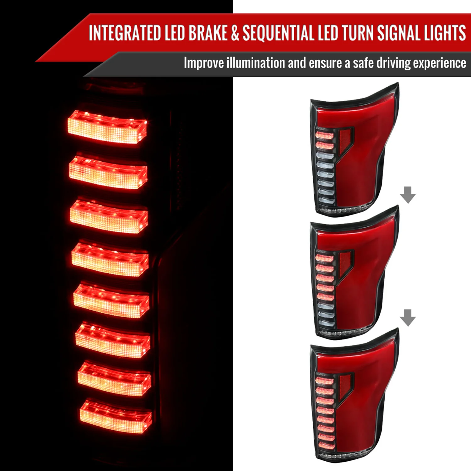 2015-2017 Ford F-150 Turn Signal Animated Red LED Bar Tail Lights Matt Black - Image 2