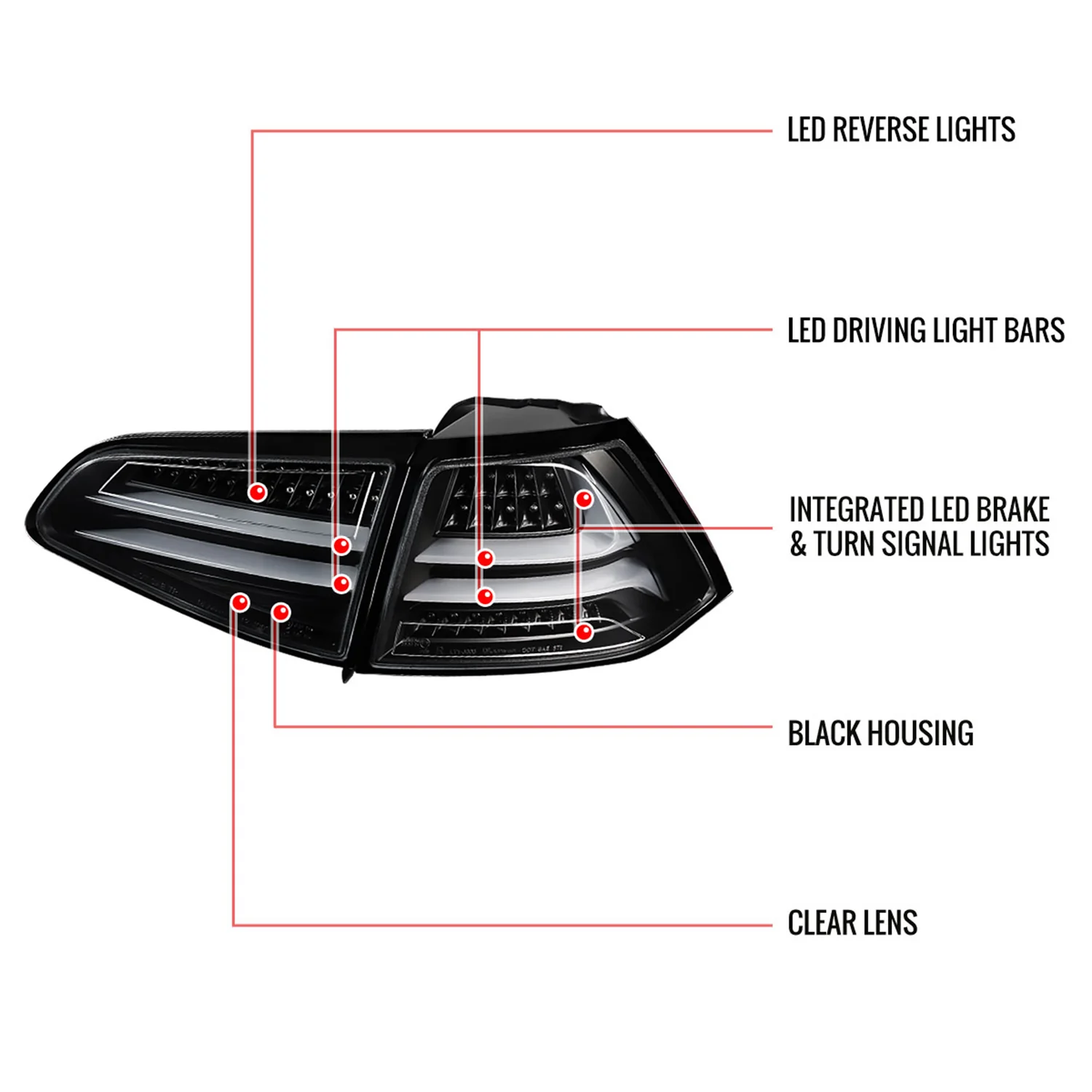 2015-2017 VW GTI/Golf LED Tail Lights Matte Black Housing/Clear Lens - Image 9