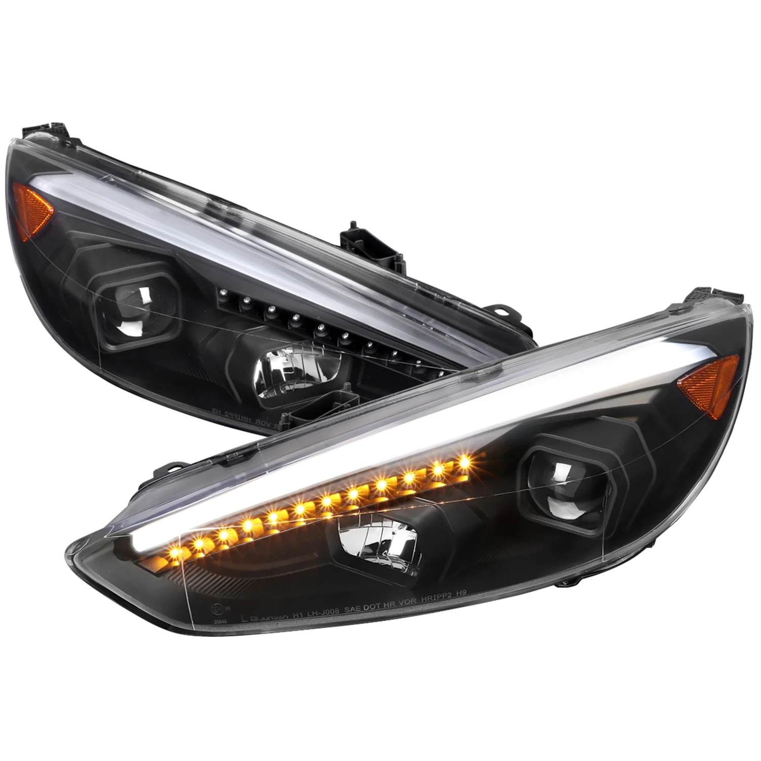 2015-2018 Ford Focus LED Sequential Signal Projector Headlights Matt Black