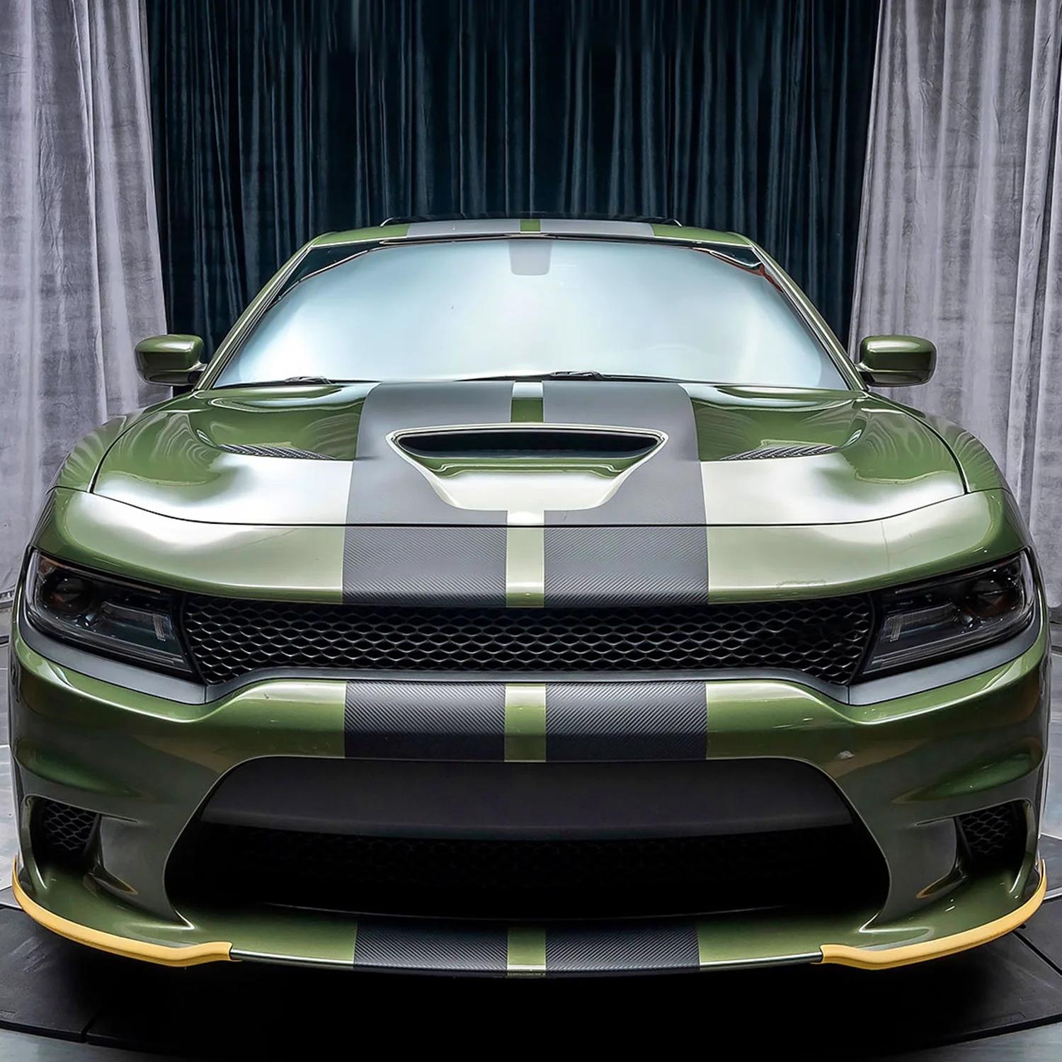 2015-2019 Dodge Charger SRT Glossy Yellow ABS 2PC Front Bumper Lip Splitters - Image 10