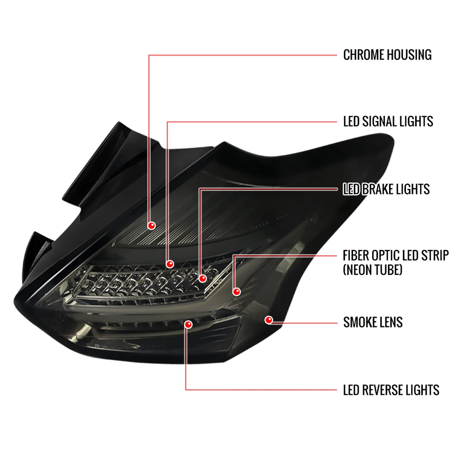 2015-2019 Ford Focus Hatchback LED Tail Lights Chrome Housing/Smoke Lens - Image 8