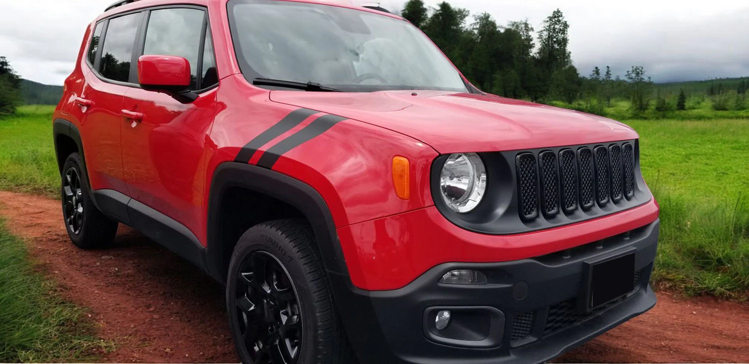 2015-2019 Jeep Renegade Grille Overlay Gloss Black 7Pcs ABS Plastic - Image 4