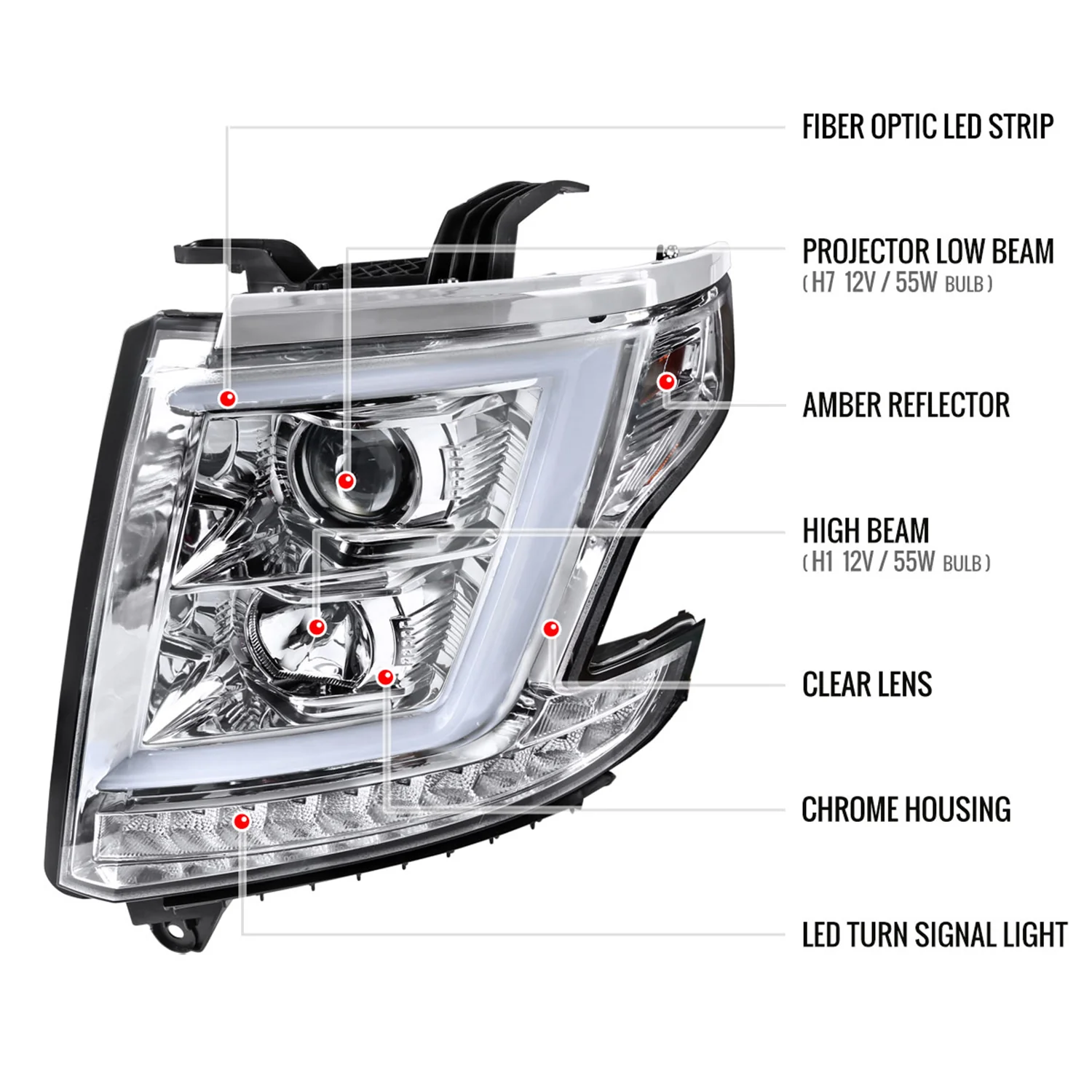 2015-2020 Chevy Tahoe Suburban/ 3500HD LED C-Bar Headlights LED Signal Chrome - Image 8