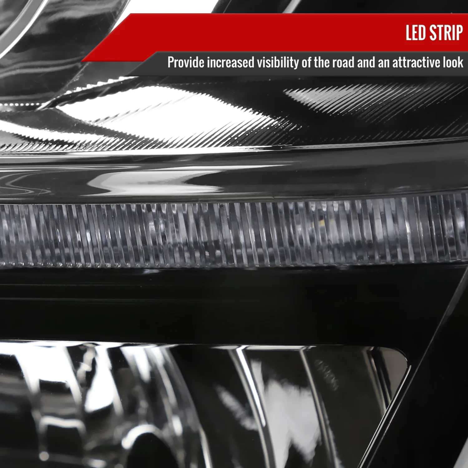 2015-2020 Chevy Tahoe/Suburban LED Strip Projector Headlights Black/Clear Lens - Image 5