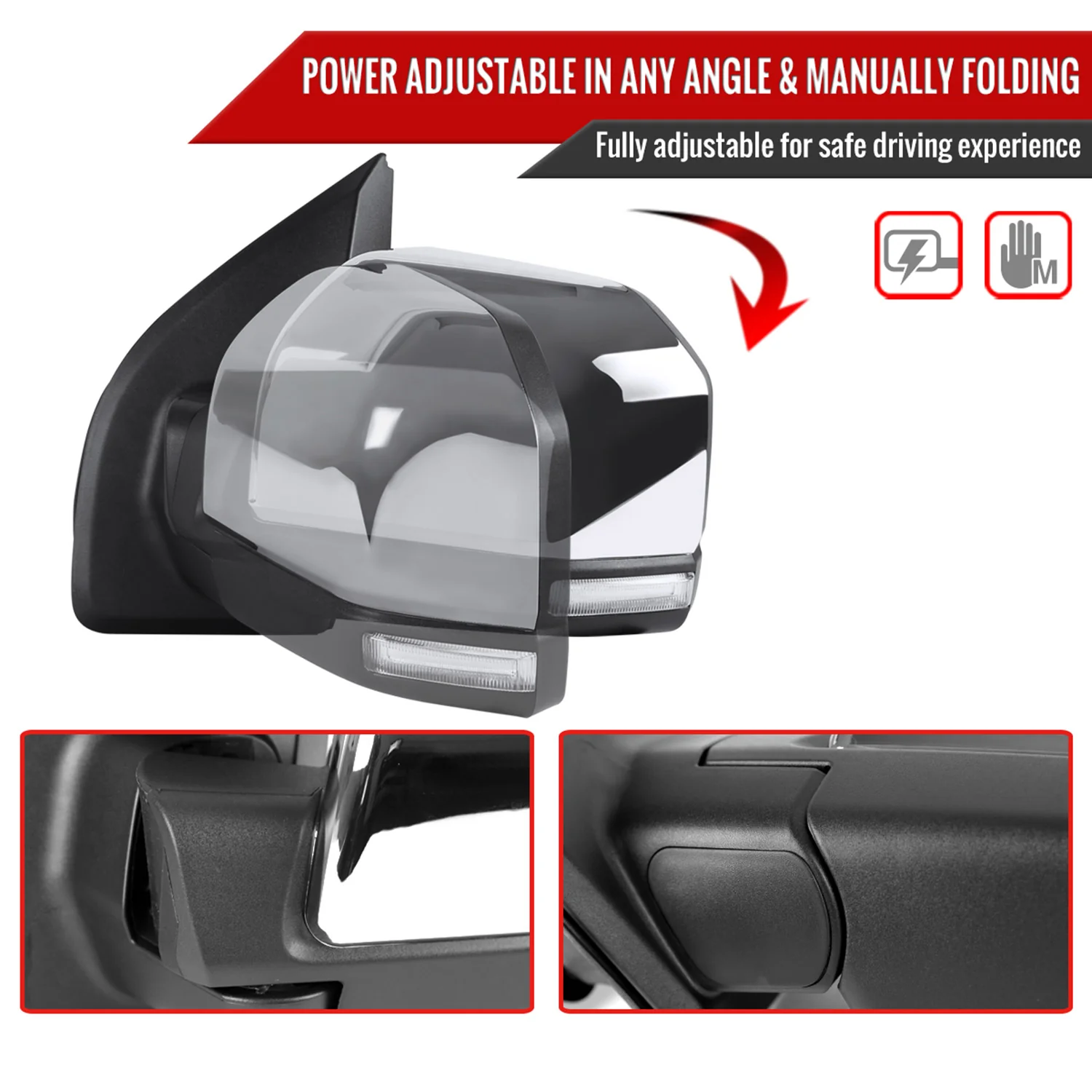 2015-2020 Ford F-150 Chrome Heated Side Mirror LED Turn Signal Driver Side - Image 2