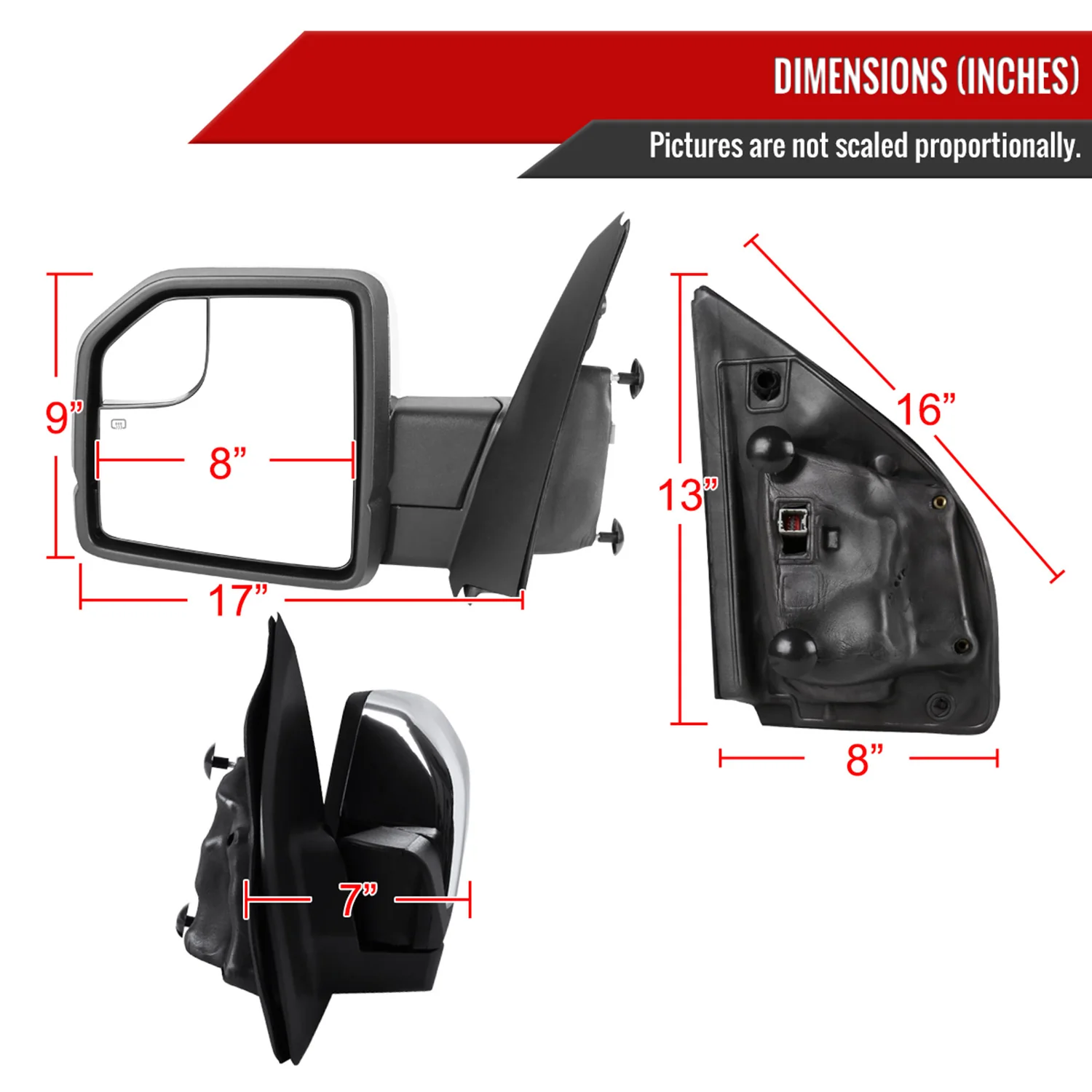 2015-2020 Ford F-150 Chrome Heated Side Mirror LED Turn Signal Driver Side - Image 8