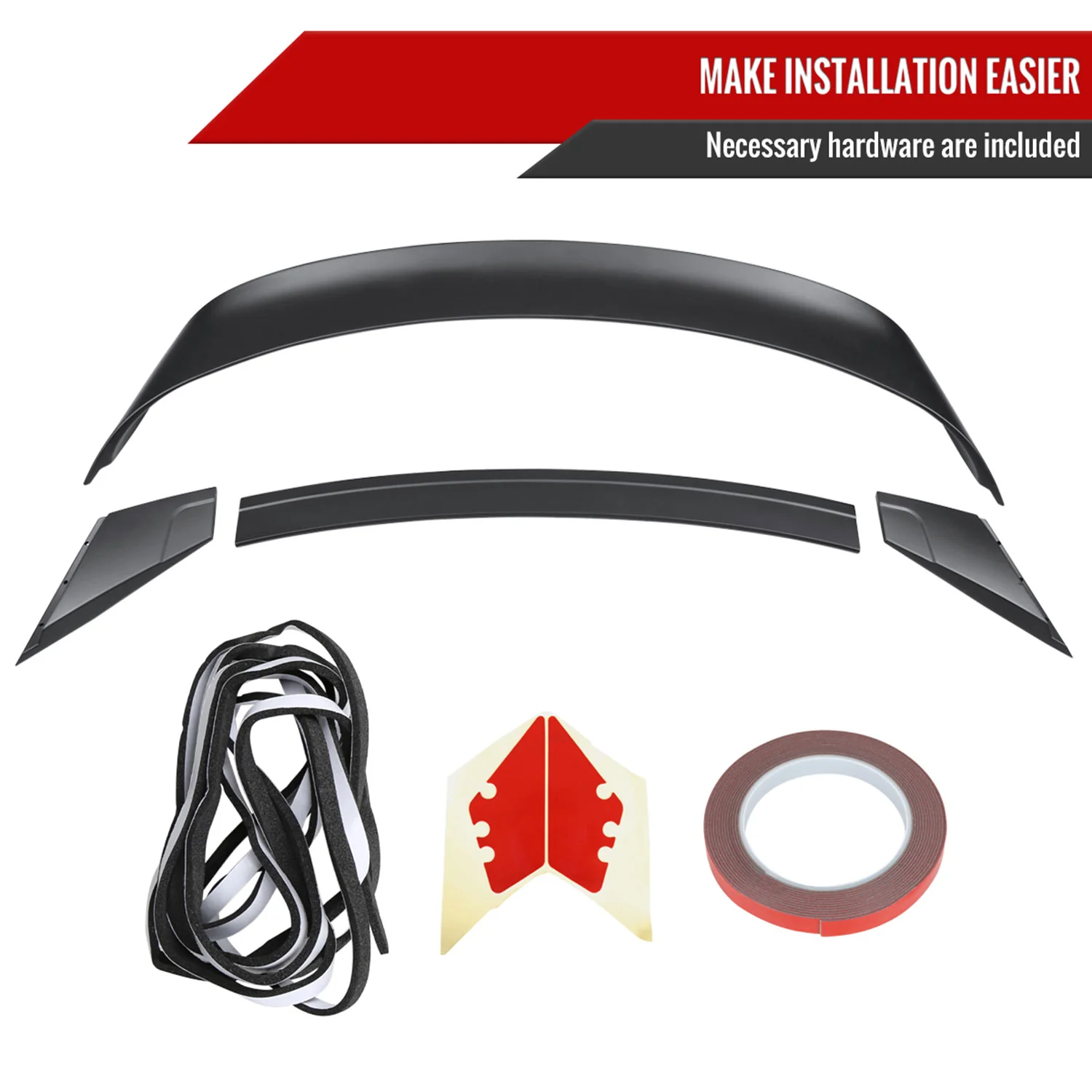 2015-2022 Ford Mustang Matte Black ABS GT350R Style 4PC Rear Spoiler Wing - Image 7