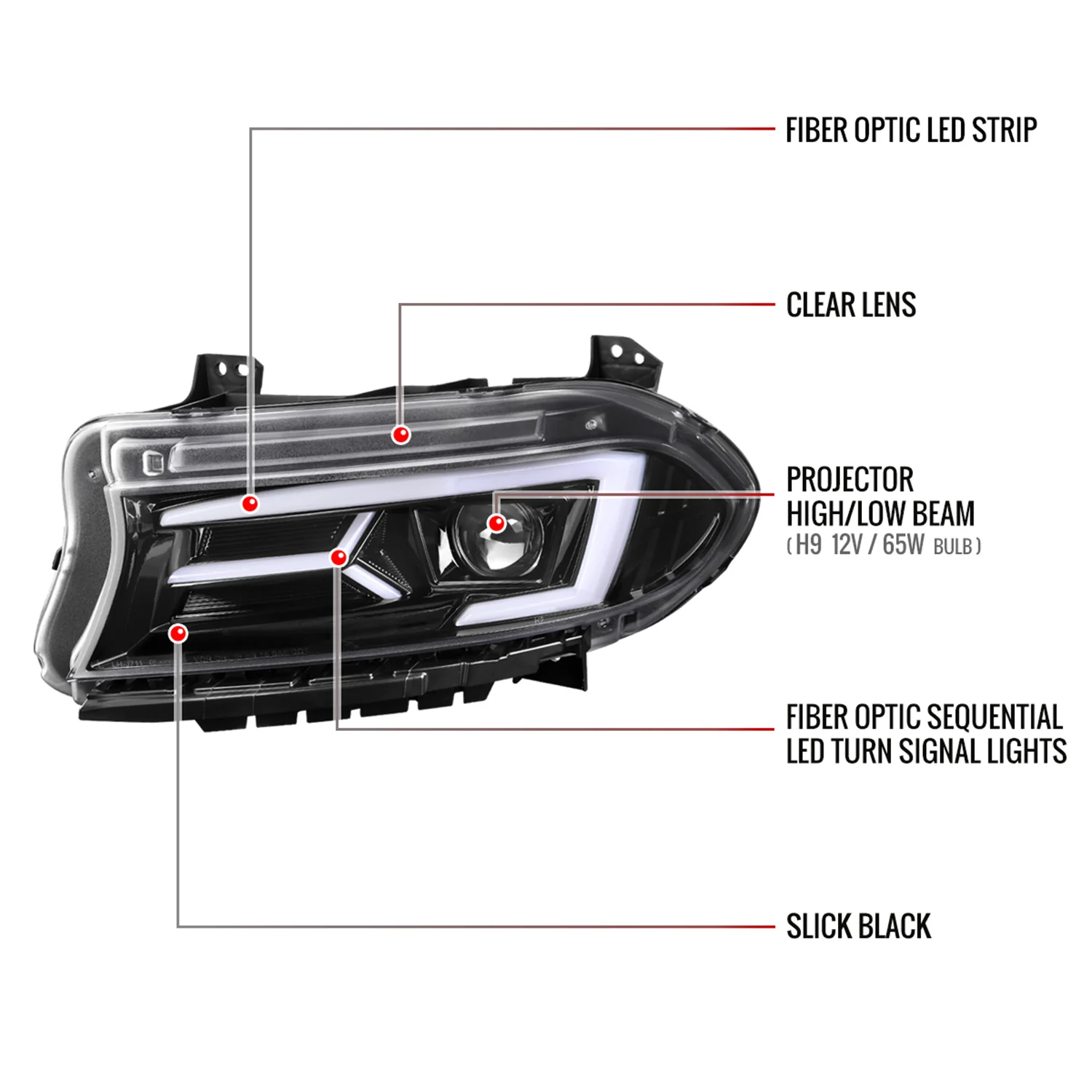 2015-2023 Dodge Charger LED Projector Headlights LED Turn Signal Jet Black - Image 8