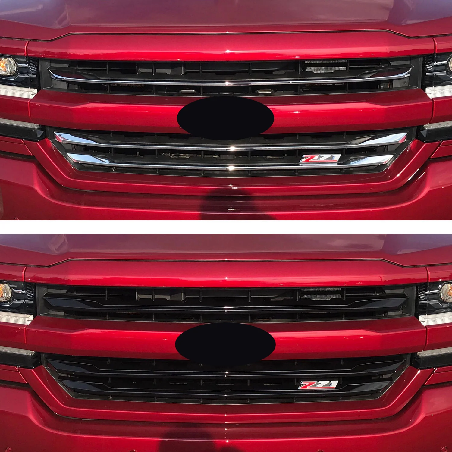 2016-2018 Chevrolet Silverado 1500 Grille Overlay Gloss Black 3Pcs ABS Plastic - Image 4